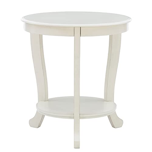 Pemberly Row Round Transitional Wood Side Table with Shelf - White Multi-Step Finish | Perfect for Living Room, Bedroom & Office Decor