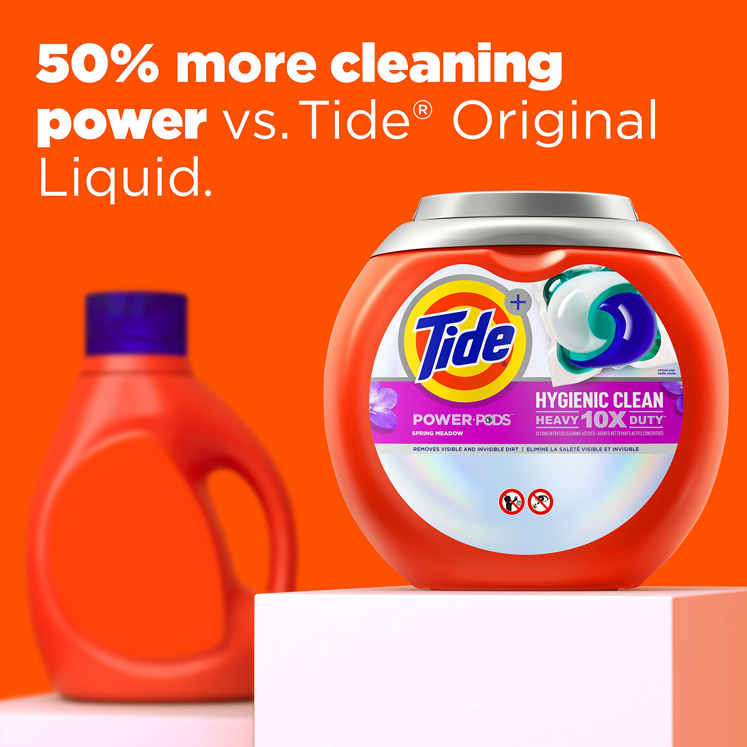Tide Hygienic Clean Heavy Duty 10X Power PODS Laundry Detergent Pacs - Spring Meadow Scent, 32 Count - Removes Visible & Invisible Stains - Perfect for Active Families, Gym Clothes & Tough Stains