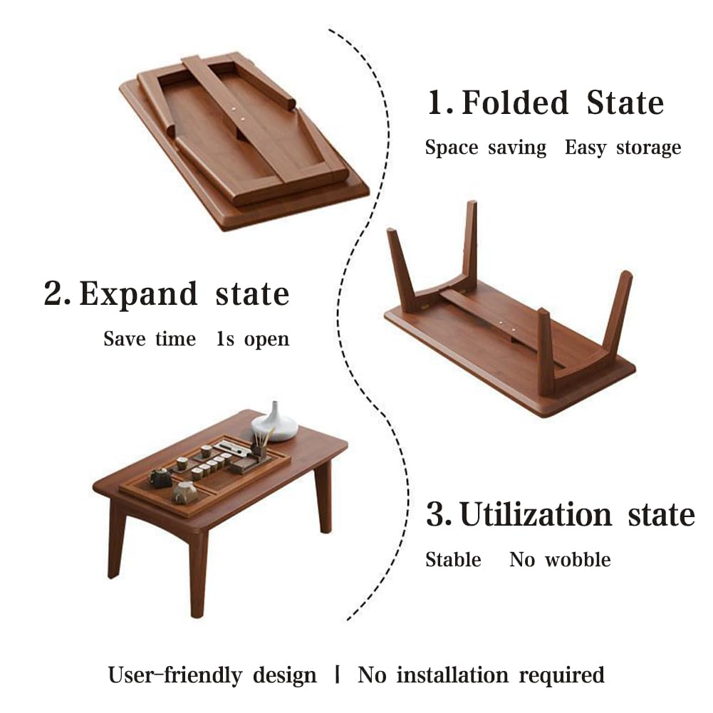 Foldable Bamboo Small Table - Portable Folding Coffee Table & Bedside Computer Desk, No Assembly Required - Perfect for Bay Window, Tatami Tea Room, Balcony, Living Room & Outdoor Use - Great for Reading, Working, or Relaxing