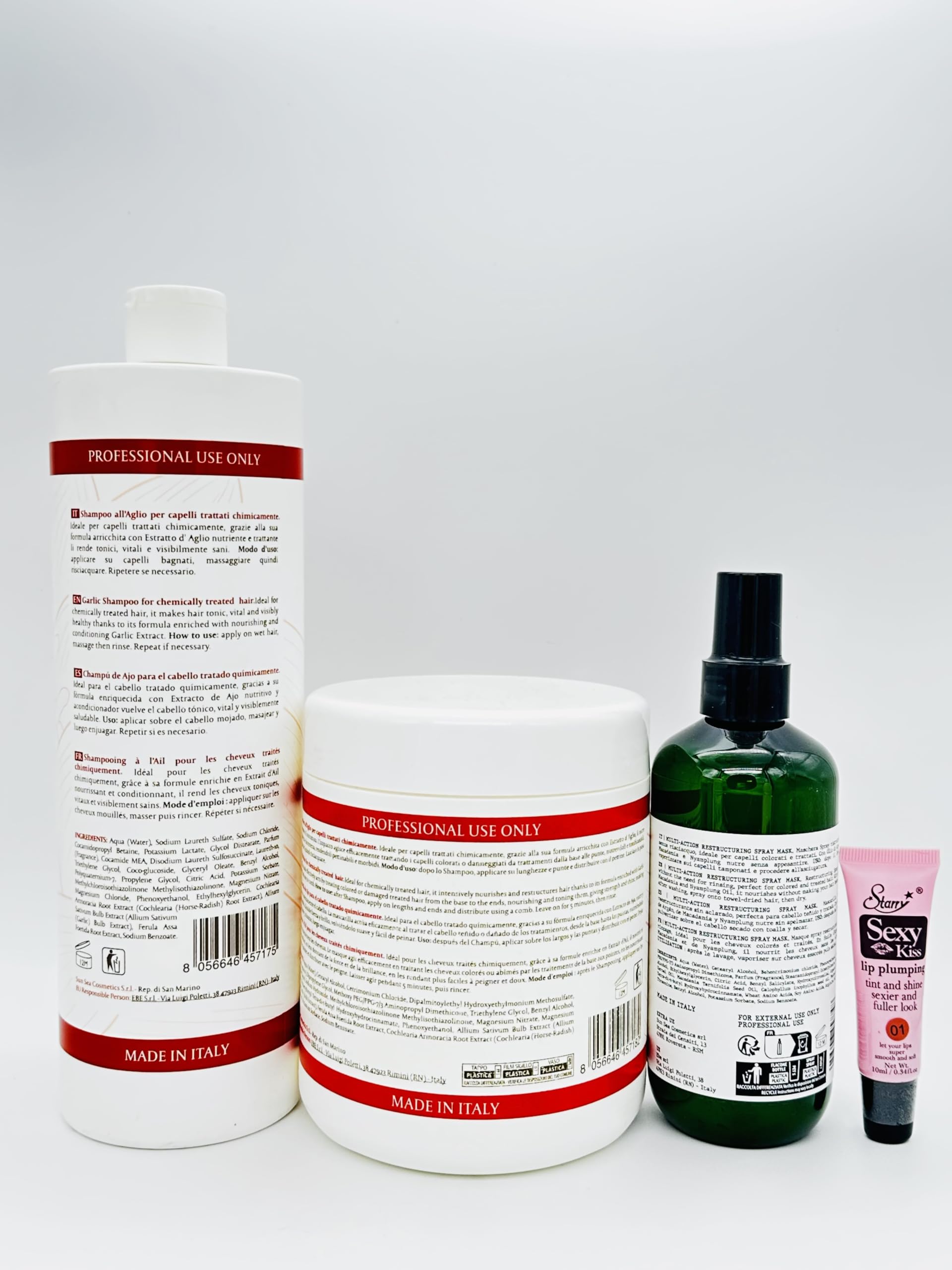 Maxima Maxy Look Harmonic Salon Garlic Shampoo 1000ml & Garlic Mask 1000ml Set with Miracle Leave-In Conditioner Spray 250ml - Free Starry Lip Plumper Gloss | Hair Growth Treatment for Damaged Hair, Dandruff Control & Scalp Care | Professional Salon Quality Hair Care Kit