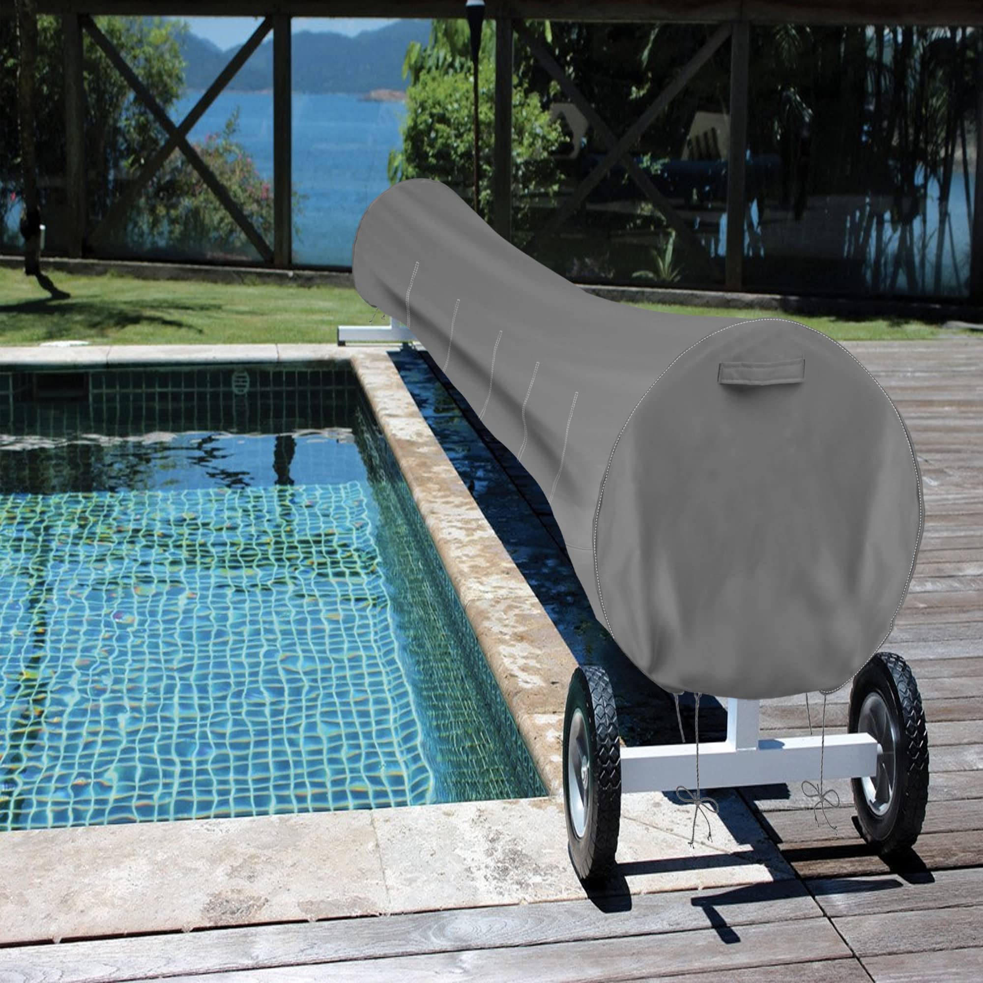 Heavy Duty 20ft Grey Solar Pool Cover Reel - Waterproof Swimming Pool Blanket Reel for Easy Storage | Perfect for Inground & Above Ground Pools | UV Resistant & Durable Design