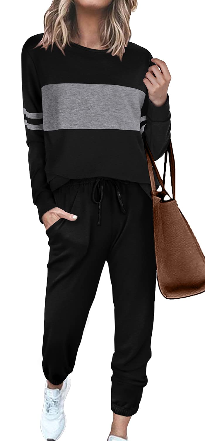 Sipaya Women's Colorblock Sweatsuit Set - 2 Piece Casual Outfit & Lounge Wear | Soft Jogger Pants & Hoodie Set for Home, Gym, Travel & Everyday Comfort