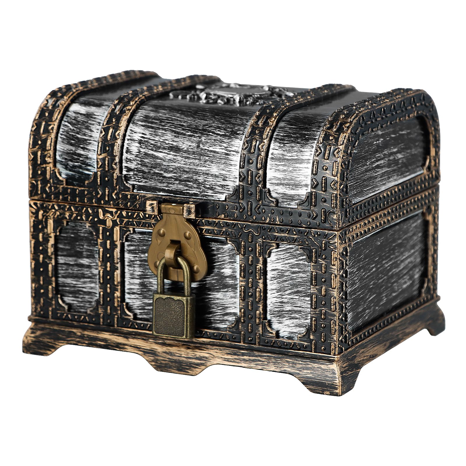 Antique Pirate Treasure Chest with Lock & Key - Wooden Jewelry Box for Kids, Home Decor & Pirate Themed Party Supplies - Perfect for Costume Accessories, Gift Giving & DIY Treasure Hunts