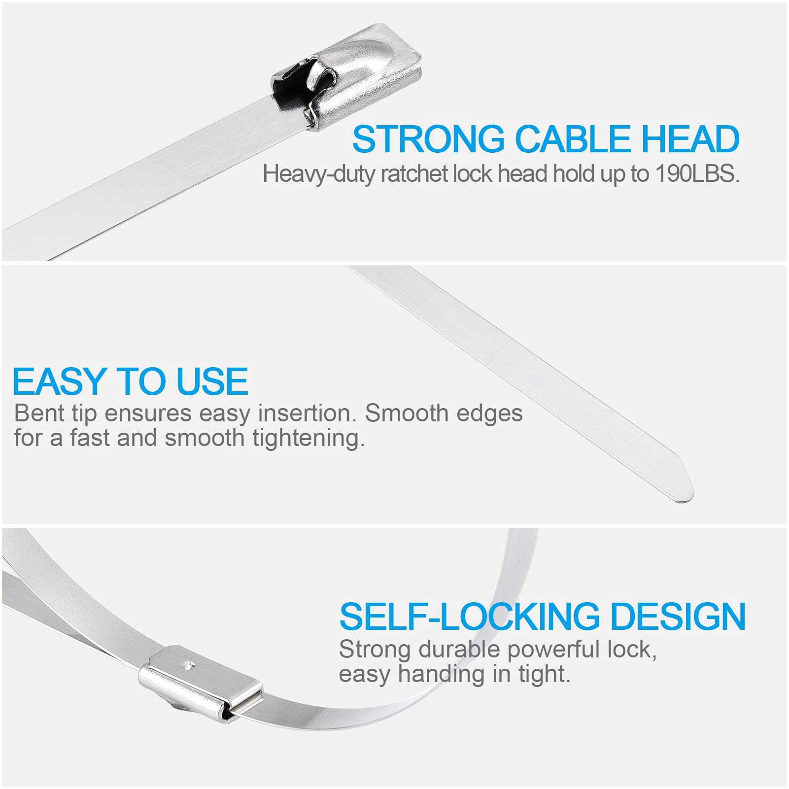 100PCS Heavy Duty Stainless Steel Cable Zip Ties - 11.8 Inch Metal Wire Ties with 198LBS Tensile Strength | Self-Locking Multi-Purpose Wrap Ties for Indoor & Outdoor Use | Perfect for Organizing Cables, Securing Plants & DIY Projects