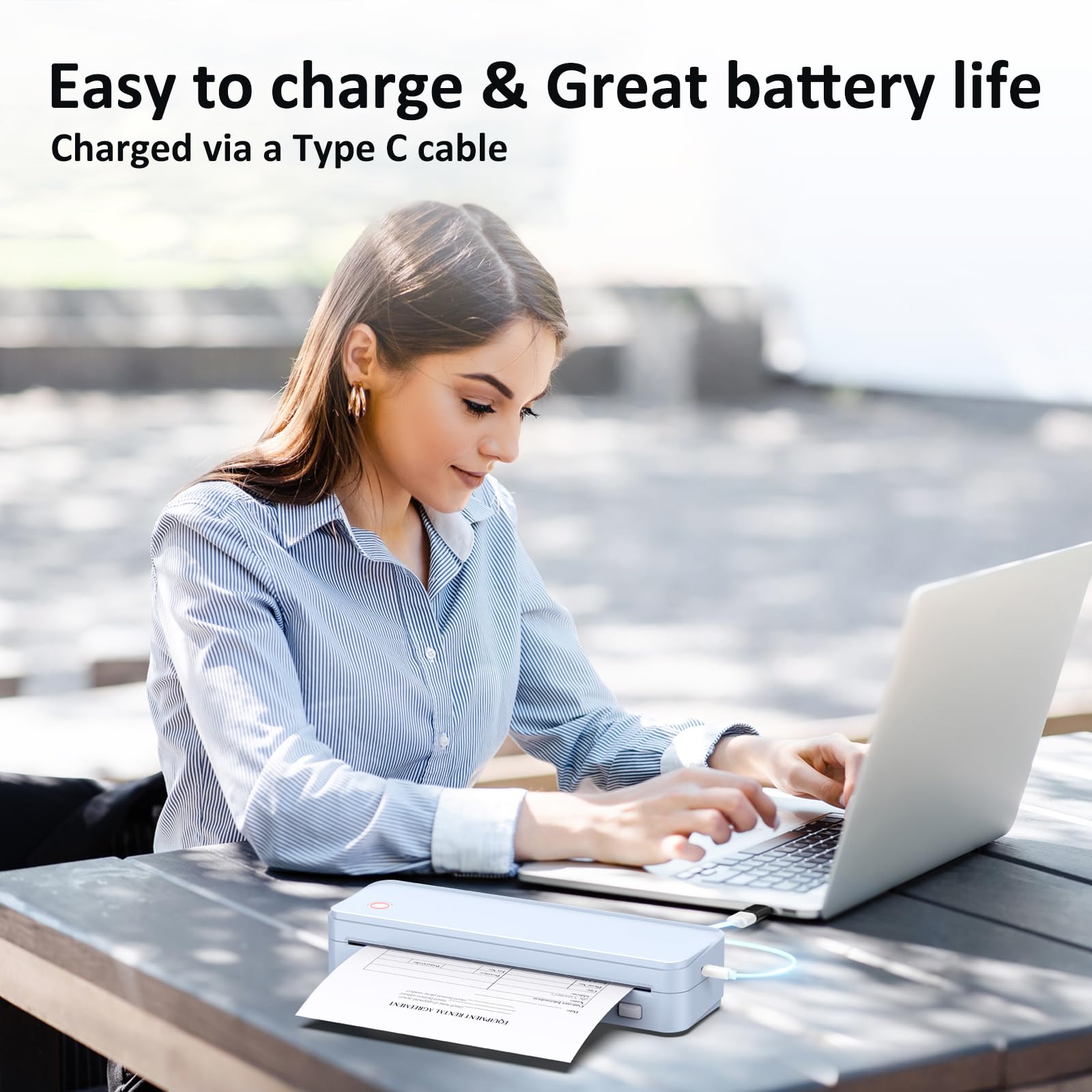 Wireless Thermal Printer for Travel - Portable Inkless Printer with Bluetooth, Supports 8.5