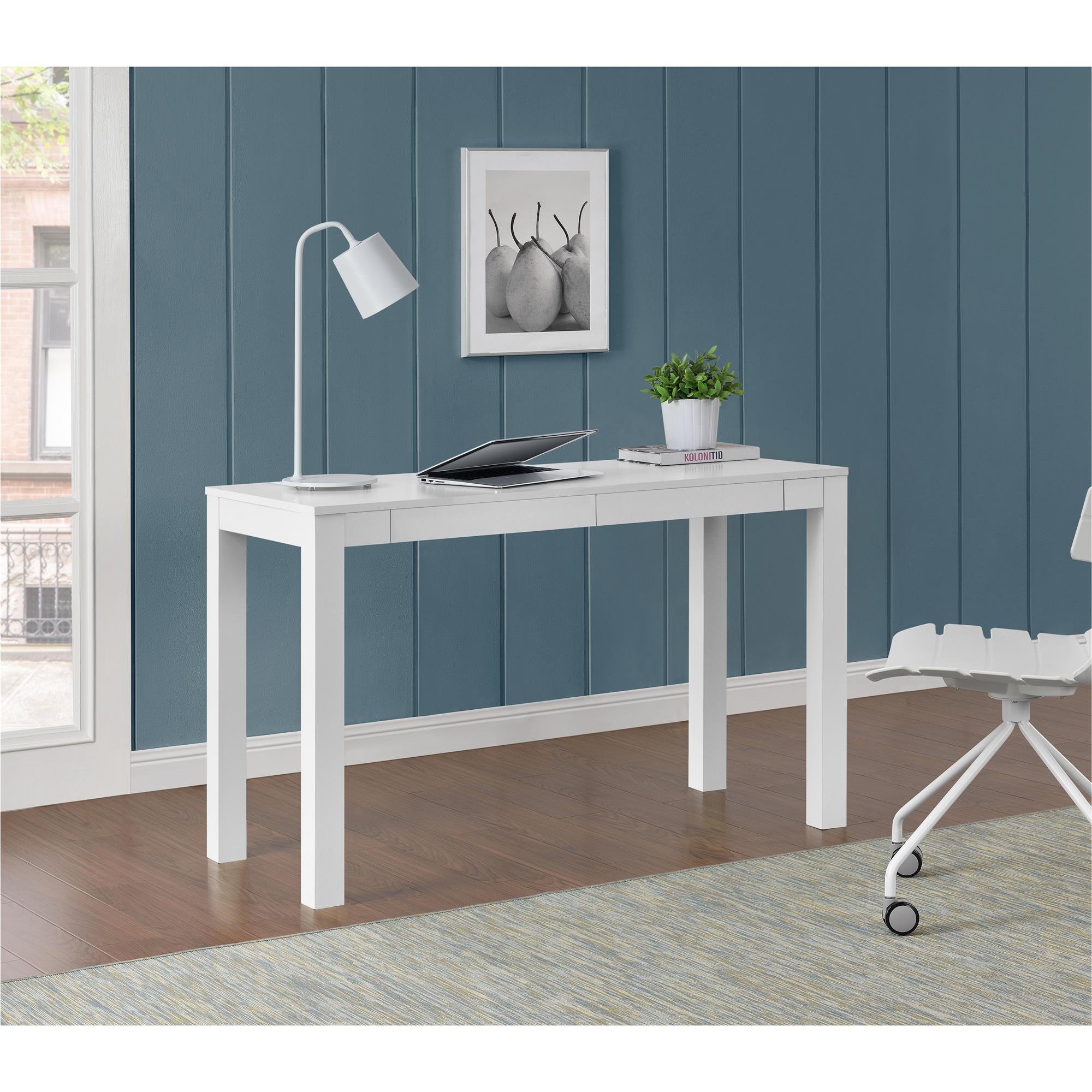 Ameriwood Home Large Parsons 2-Drawer Computer Desk, White - Modern Home Office Desk for Work & Study - Perfect for Small Spaces & Remote Work