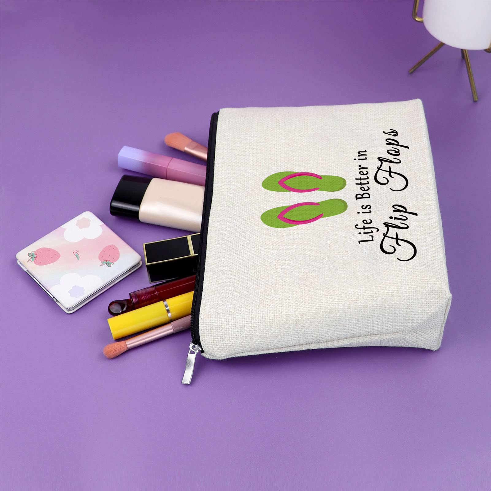 Women's Flip Flop Themed Makeup Bag - Waterproof Cosmetic Travel Pouch for Beach Vacation, Graduation & Christmas Gifts - Perfect for Friends, Her Birthday & Travel Essentials