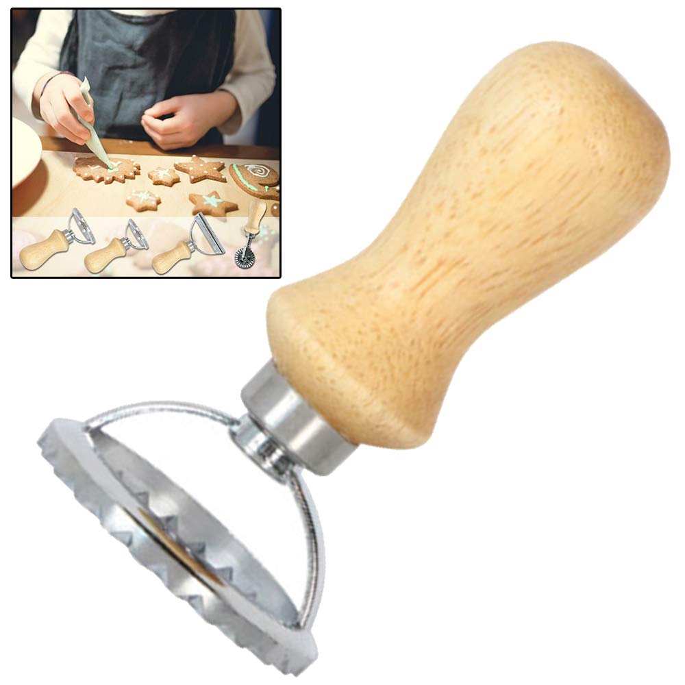 1pc Wooden Handle Ravioli Stamp Maker & Pasta Cutter - Fluted Pastry Mould for Homemade Ravioli, Dumplings, Biscuits & Cake Decorating - Perfect for Italian Cooking & Baking Enthusiasts