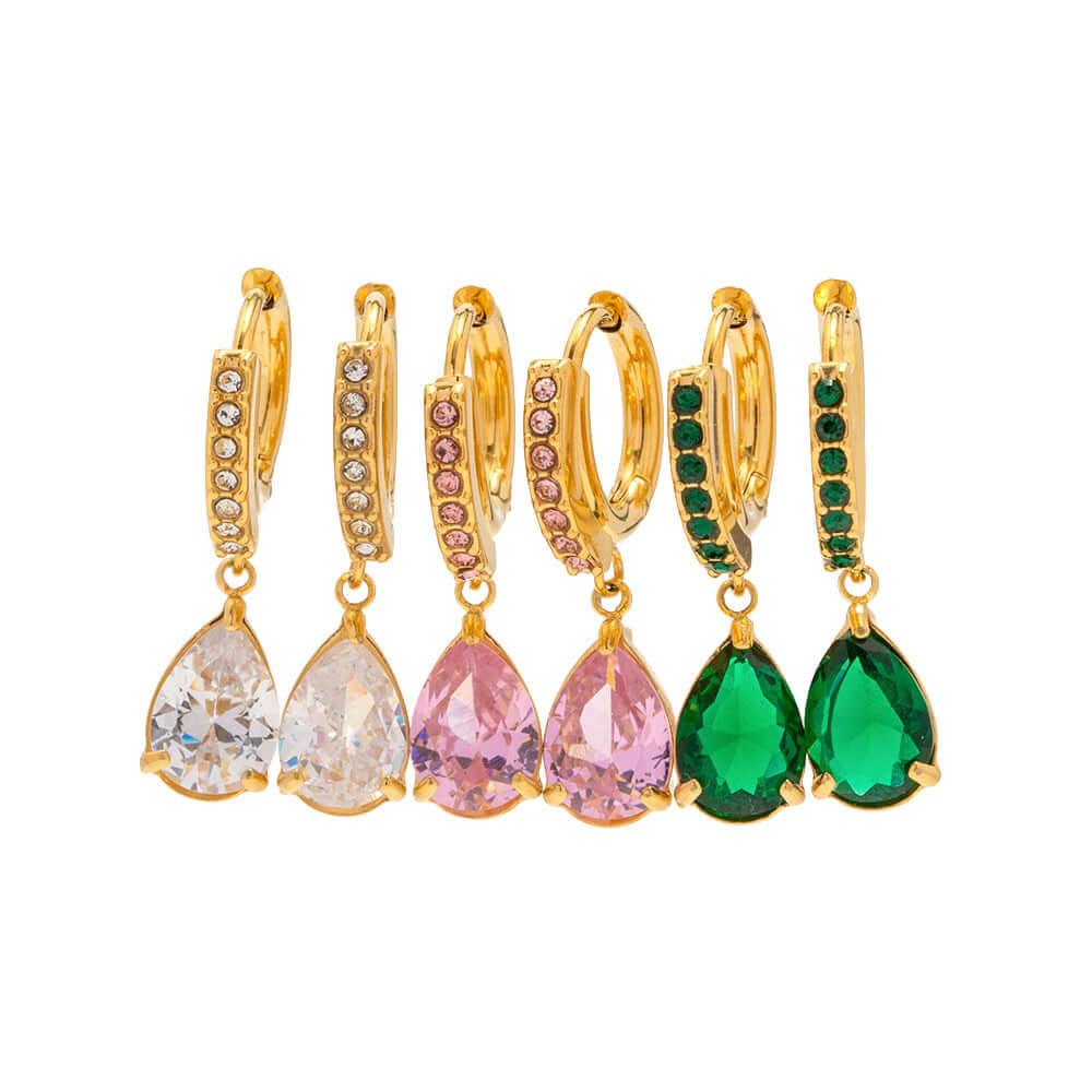 18K Gold Plated Titanium Teardrop CZ Earrings for Women - Hypoallergenic Cubic Zirconia Stud Earrings | Perfect for Weddings, Parties & Daily Wear | JDR008