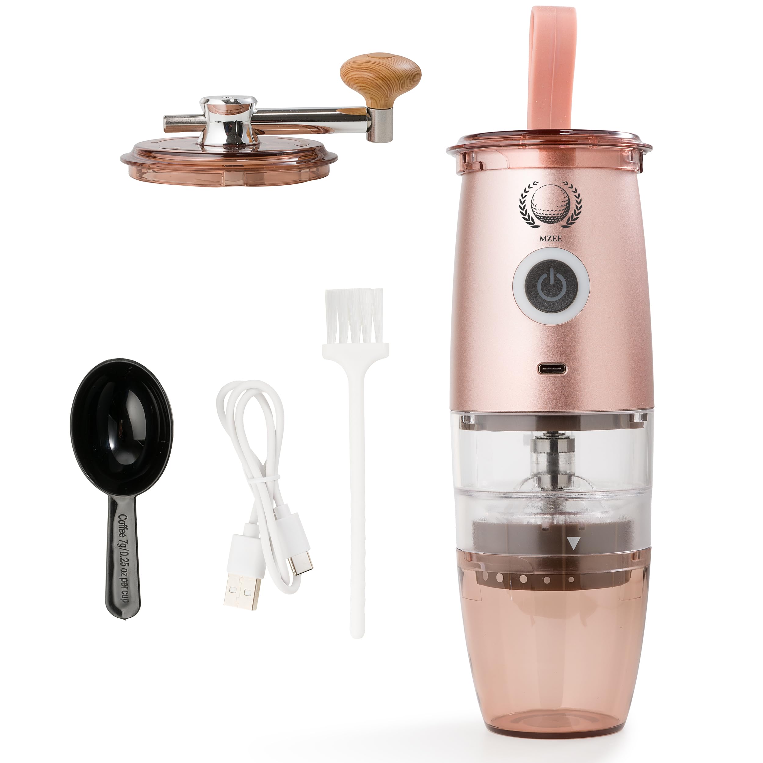 Premium Portable Burr Coffee Grinder - Electric & Manual 2-in-1 Adjustable Mill with 5 Precise Grind Settings for Espresso, Drip, Pour Over, Cold Brew & Percolator - Perfect for Home, Office & Travel (Gold)