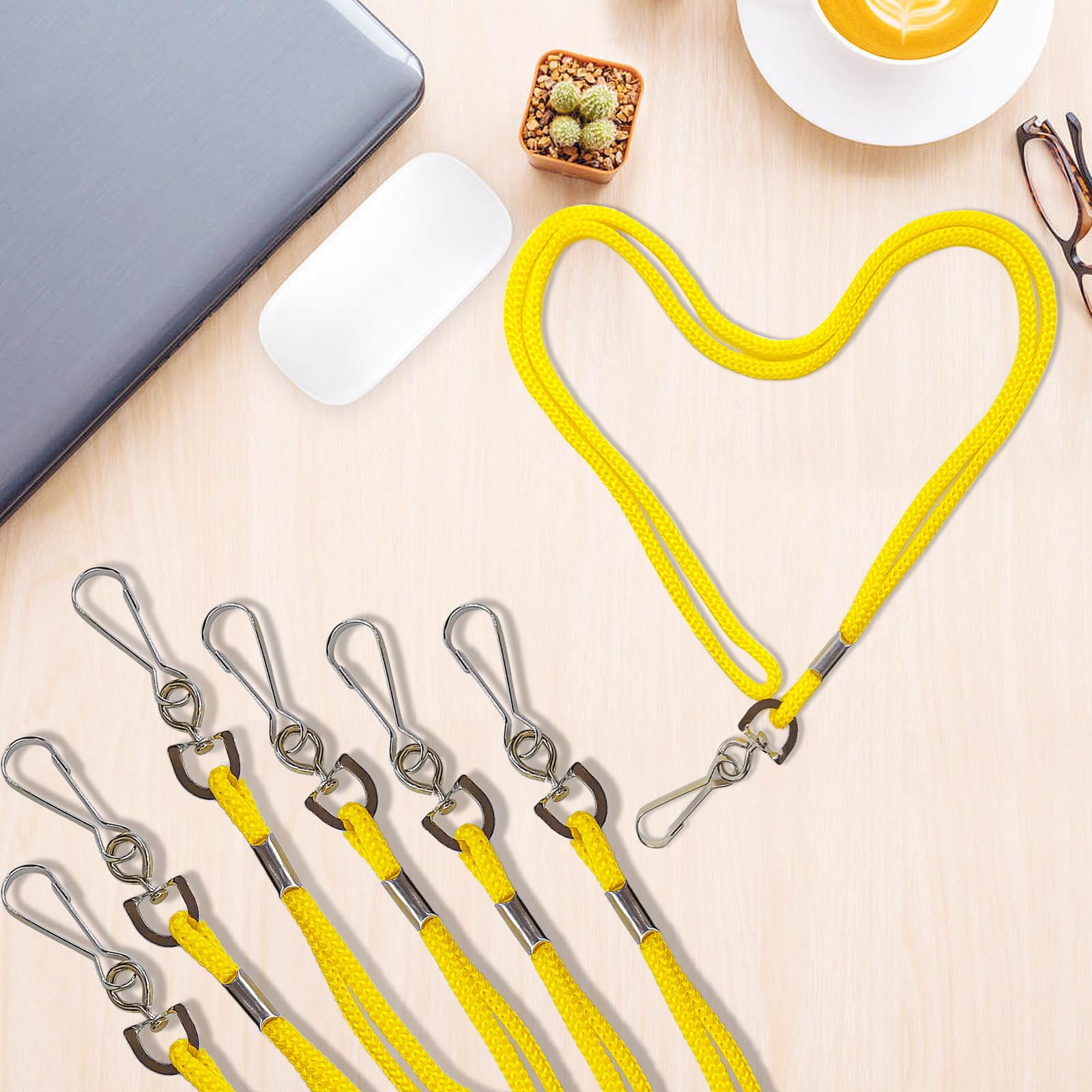 HOSL 100 Pack ID Badge Lanyards with Swivel Hook - Office, School & Events (Yellow)