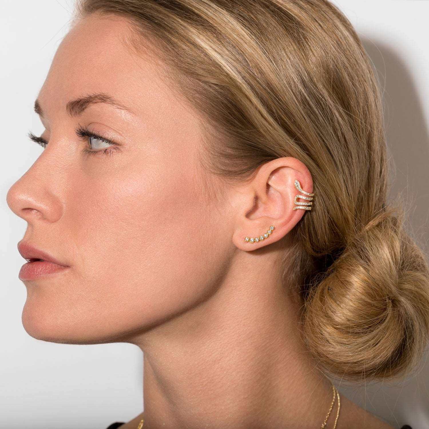 14K Gold Plated CZ Ear Climbers for Women - Elegant Bezel Set Hoop Earrings for Parties, Weddings & Everyday Wear