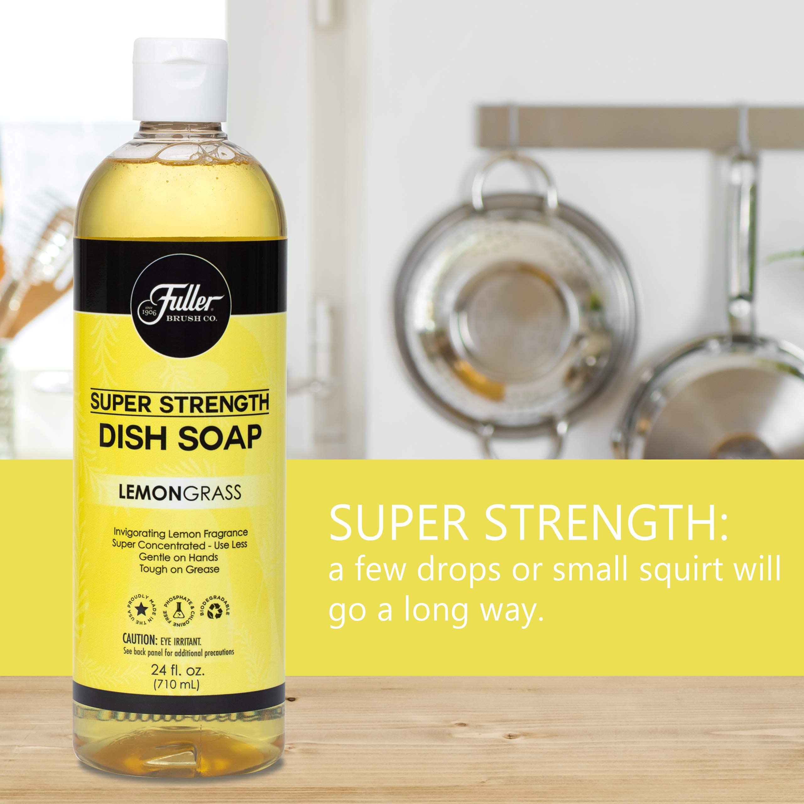 Fuller Brush Super Strength Dish Soap - Economical & Concentrated Formula for Dishes, Glasses, Silverware, Pots & Pans - Lemongrass Scented - Perfect for Kitchen Cleaning, Dishwashing & Countertop Sanitizing