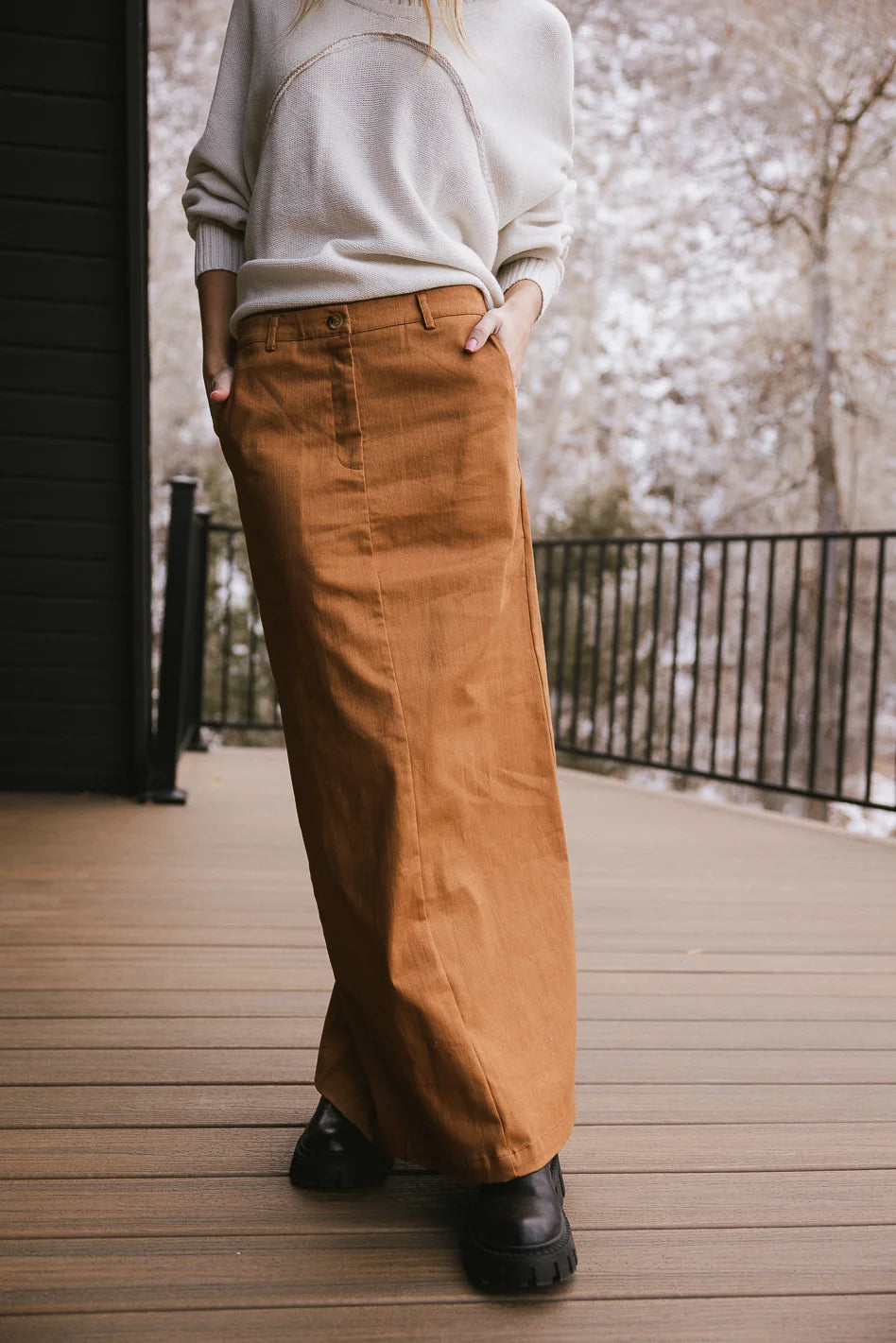 Madelynn Brown Skirt for Women | A-Line Midi Skirt with Pockets | Perfect for Office, Date Night & Casual Outfits | FINAL SALE