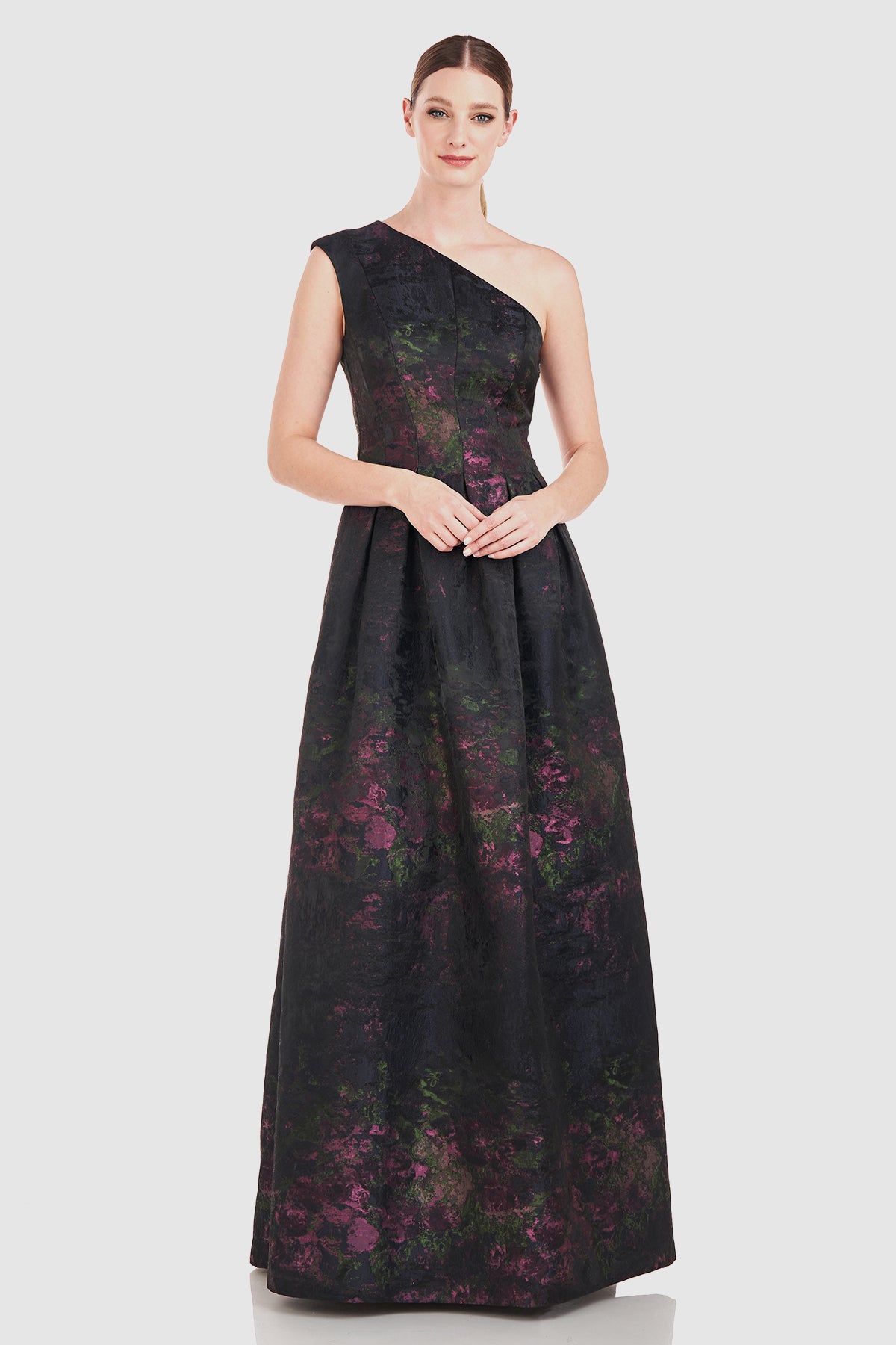 Kay Unger Cara Gown - Elegant Dark Midnight Multi Color Formal Evening Dress for Weddings, Galas & Special Occasions