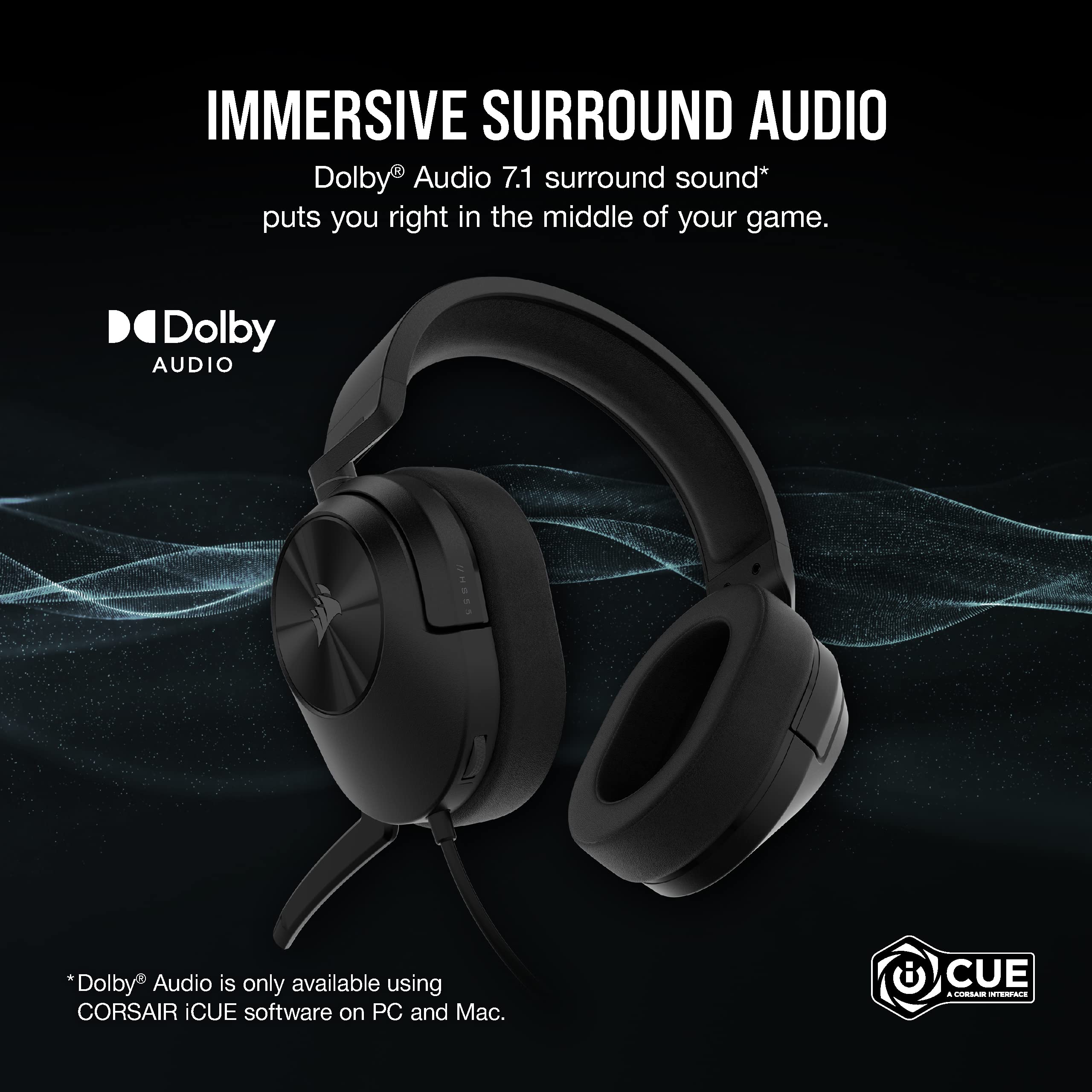 Corsair HS55 Wireless Gaming Headset with Dolby Audio 7.1 Surround Sound - Lightweight Over-Ear Headphones with Memory Foam Ear Pads & Noise-Cancelling Mic for PC, Mac, PS5, Xbox, Nintendo Switch - Perfect for FPS, Streaming & Online Gaming
