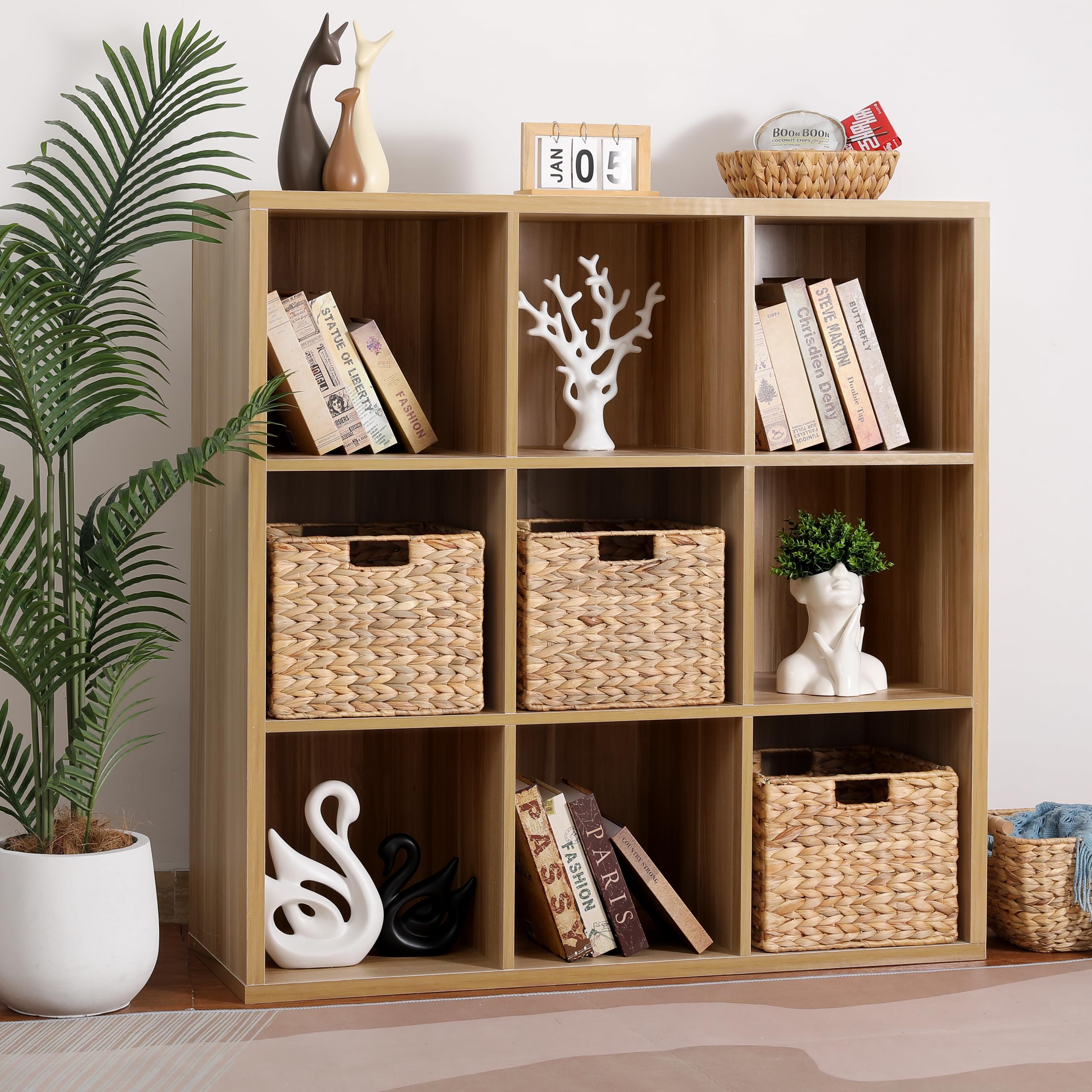 12x12x10 Inch Water Hyacinth Folding Storage Basket - Natural Wicker Cube Bin for Shelves, Pantry, Kitchen Organization | Perfect for Home Decor, Closet Storage & Bathroom Essentials