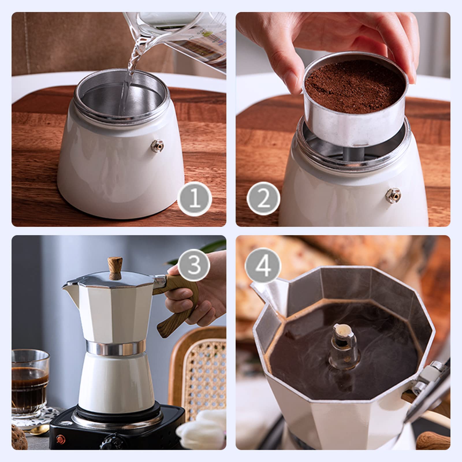 Premium 6-Cup Stovetop Espresso Maker - Italian Moka Pot Coffee Maker for Gas & Electric Stoves (10oz) - Perfect for Home, Camping & Travel - Makes Rich Espresso, Cappuccino & Latte Coffee
