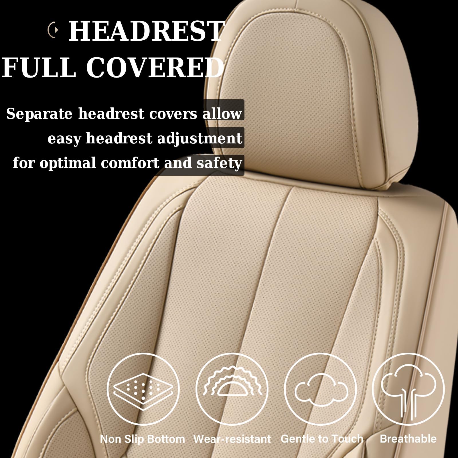 Premium Waterproof Nappa Leather Car Seat Covers - Universal Fit for Most Vehicles (Front Seats) | Beige Auto Seat Protectors for Comfort & Style | Perfect for Daily Commute, Road Trips & Pet Protection
