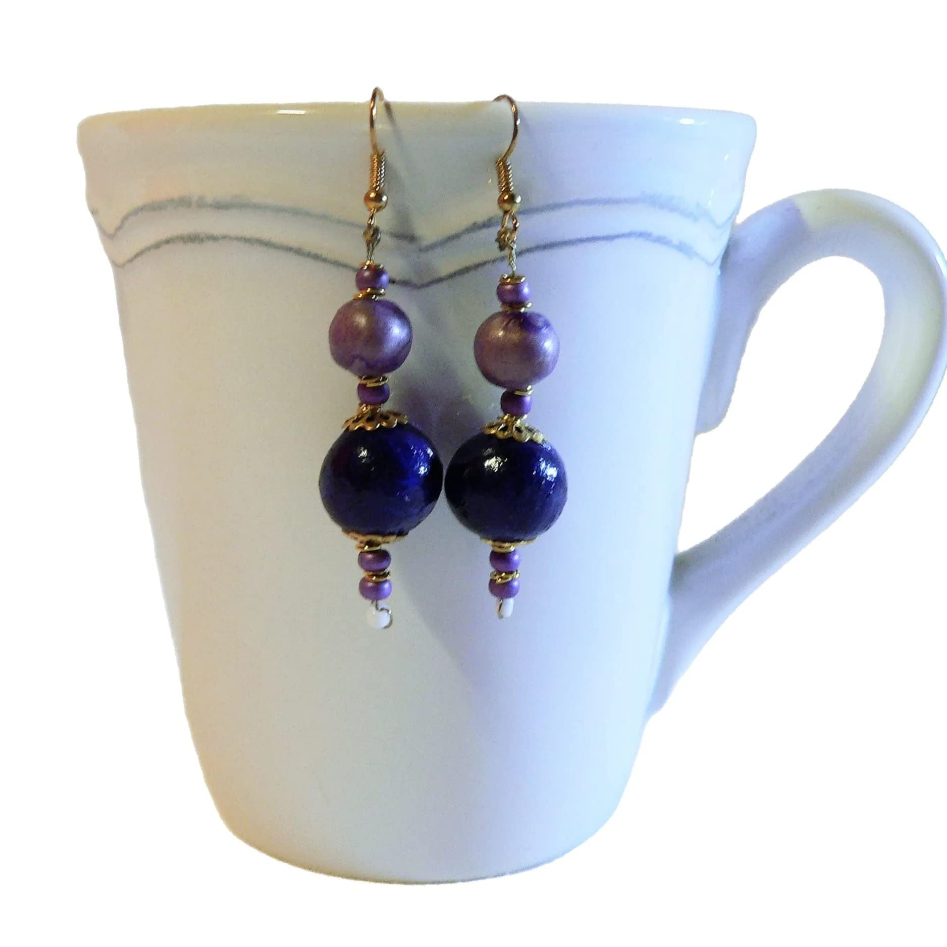 Elegant Ceramic Earrings for Women - Lapis Blue & Purple Dangle Earrings | Perfect for Parties, Weddings & Everyday Wear