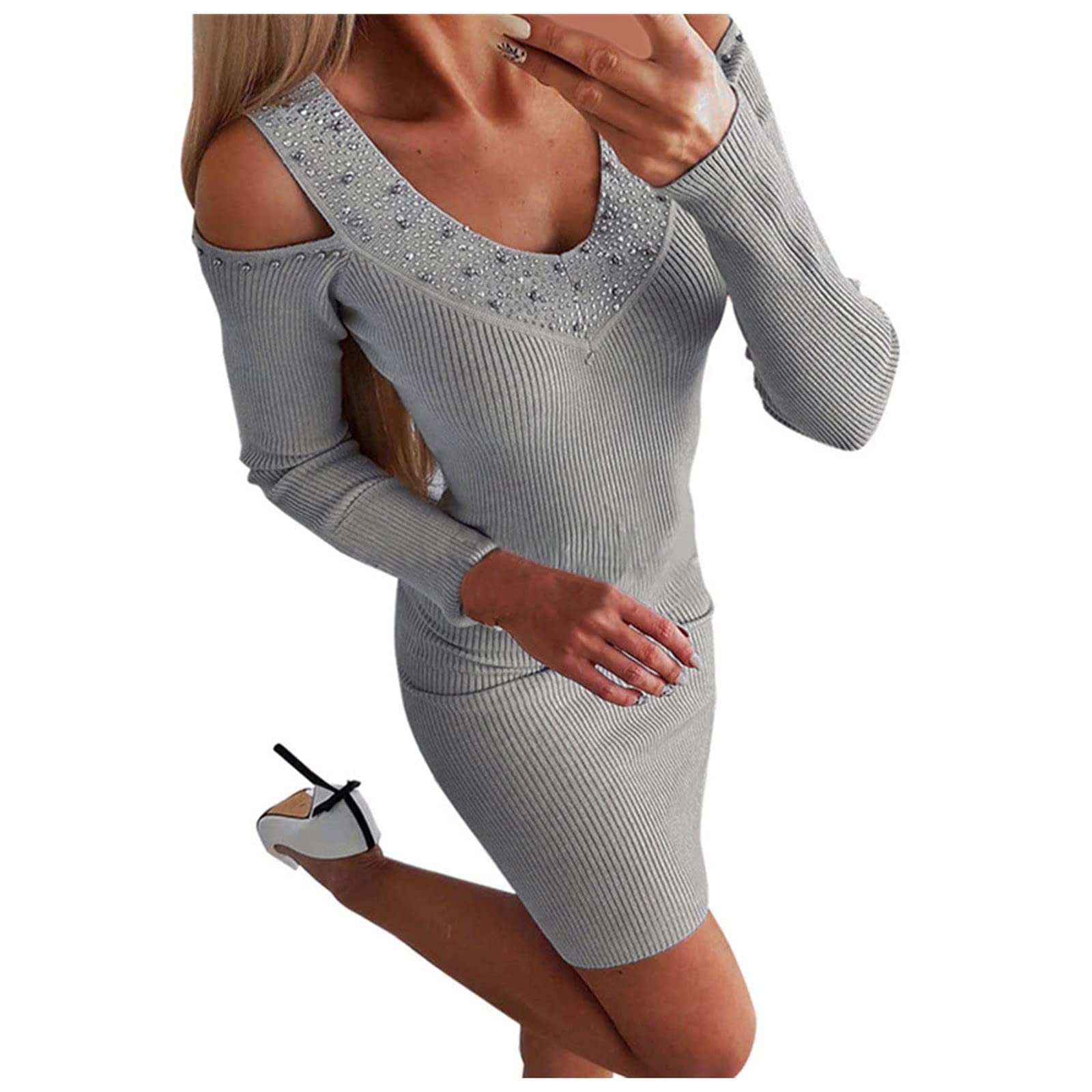 Women's Long Sleeve V-Neck Mini Fitted Dress - Slim Fit Party Cocktail Dress for Date Night & Office Wear