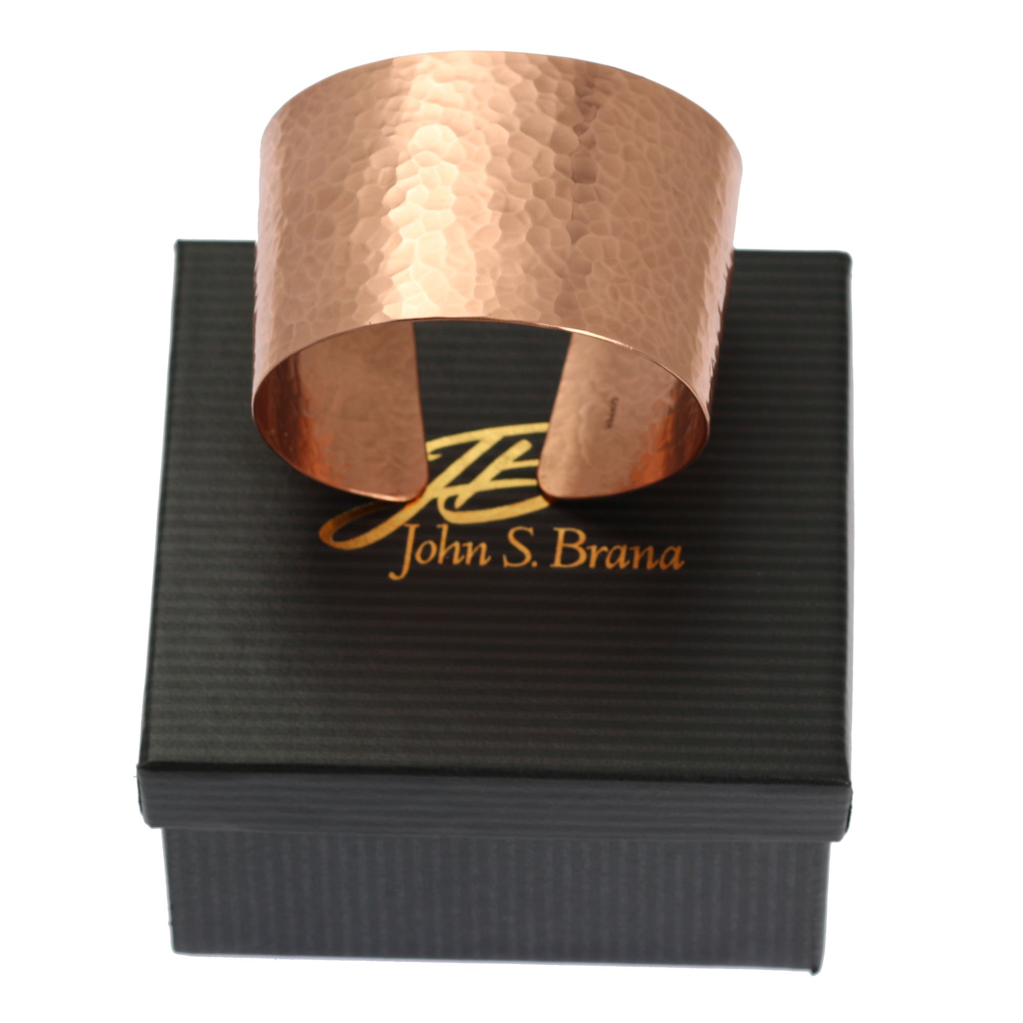 John S. Brana Handmade Wide Hammered Copper Cuff Bracelet - 100% Uncoated Solid Copper Bangle for Women - Boho Jewelry Gift for Birthday, Anniversary & Special Occasions