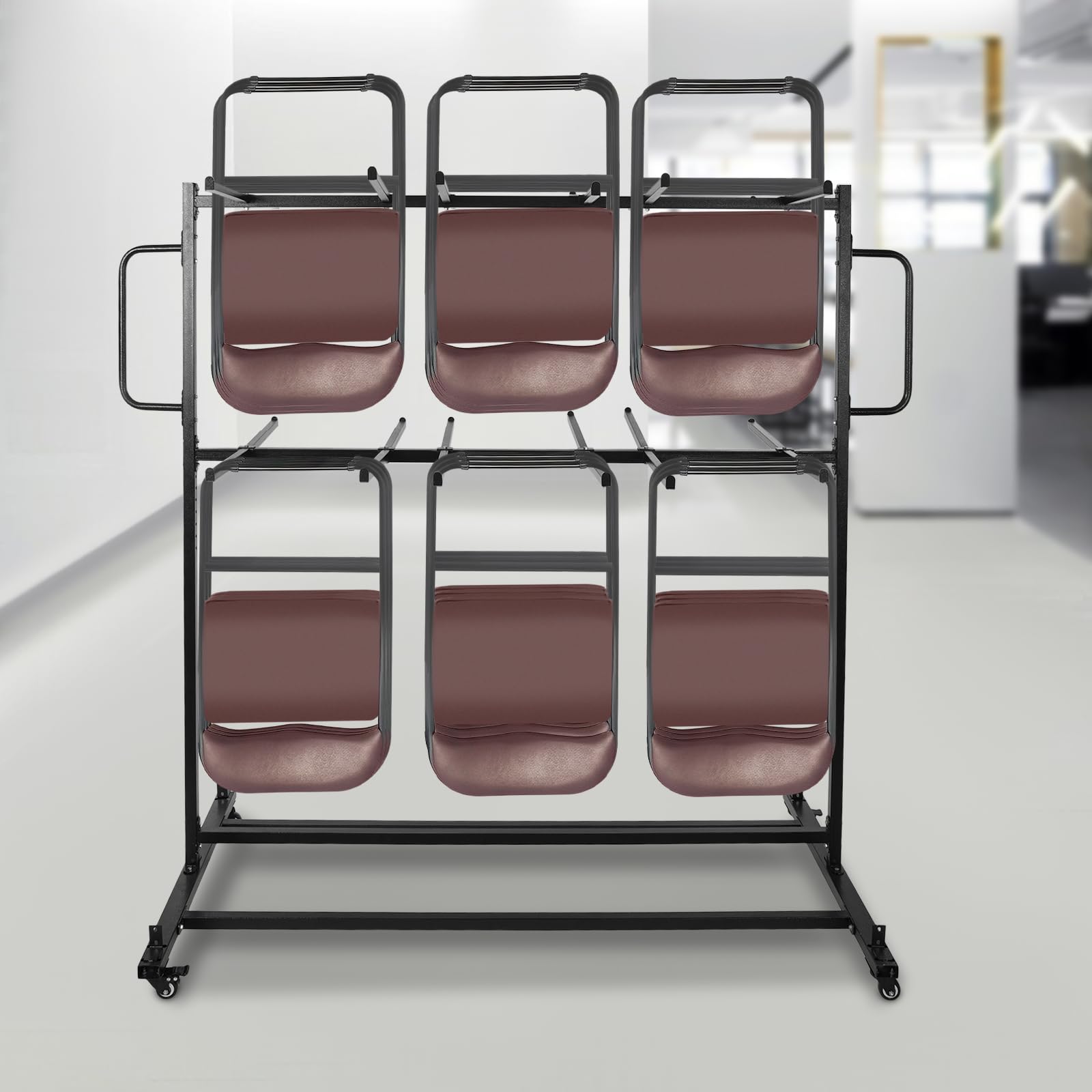 2-Tier Folding Chair Cart with Wheels - Heavy Duty Commercial Storage Rack for 84 Chairs & Tables - Locking Casters for Stability - Ideal for Hotels, Meeting Rooms, Events & Banquets (33.5 x 63 x 71.65 Inches) - Space-Saving Solution for Conference Centers, Churches & School Auditoriums