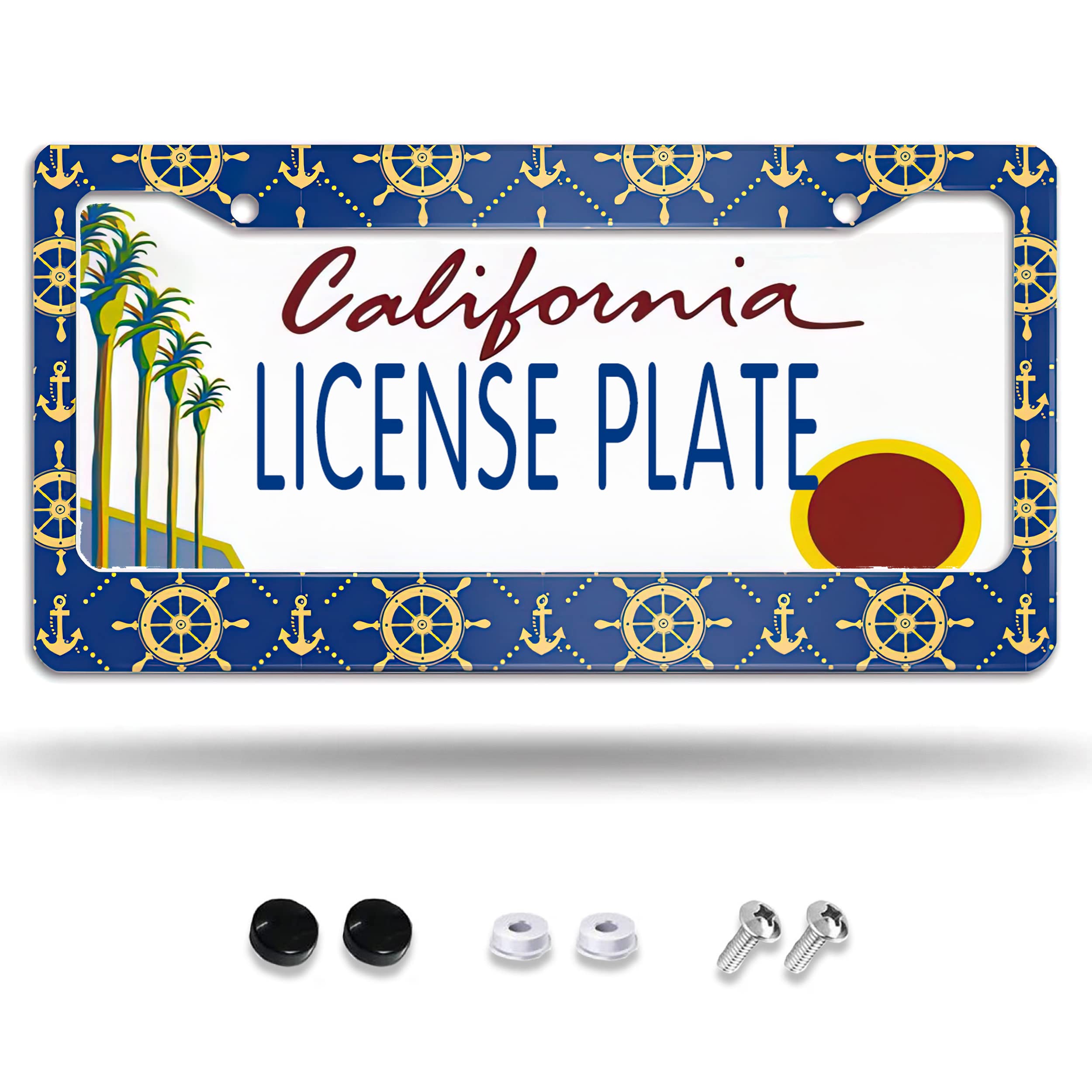 Larkverk Navy Blue License Plate Frame - 12x6 Inch US Standard Aluminum Stainless Steel Car Tag Holder for Women (2 Holes) - Perfect for Car Decoration & Personalized Vehicle Accessories