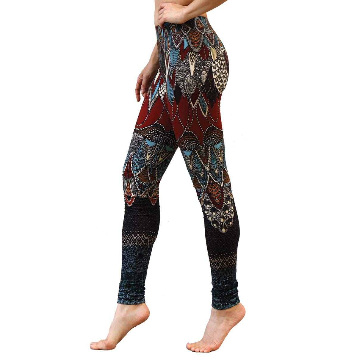 Hand-Painted & Digitally Printed Red & Blue Carmin Leggings - High Waist Yoga Pants for Women, Comfortable Workout & Lounge Wear for Yoga, Gym, Running & Daily Activities