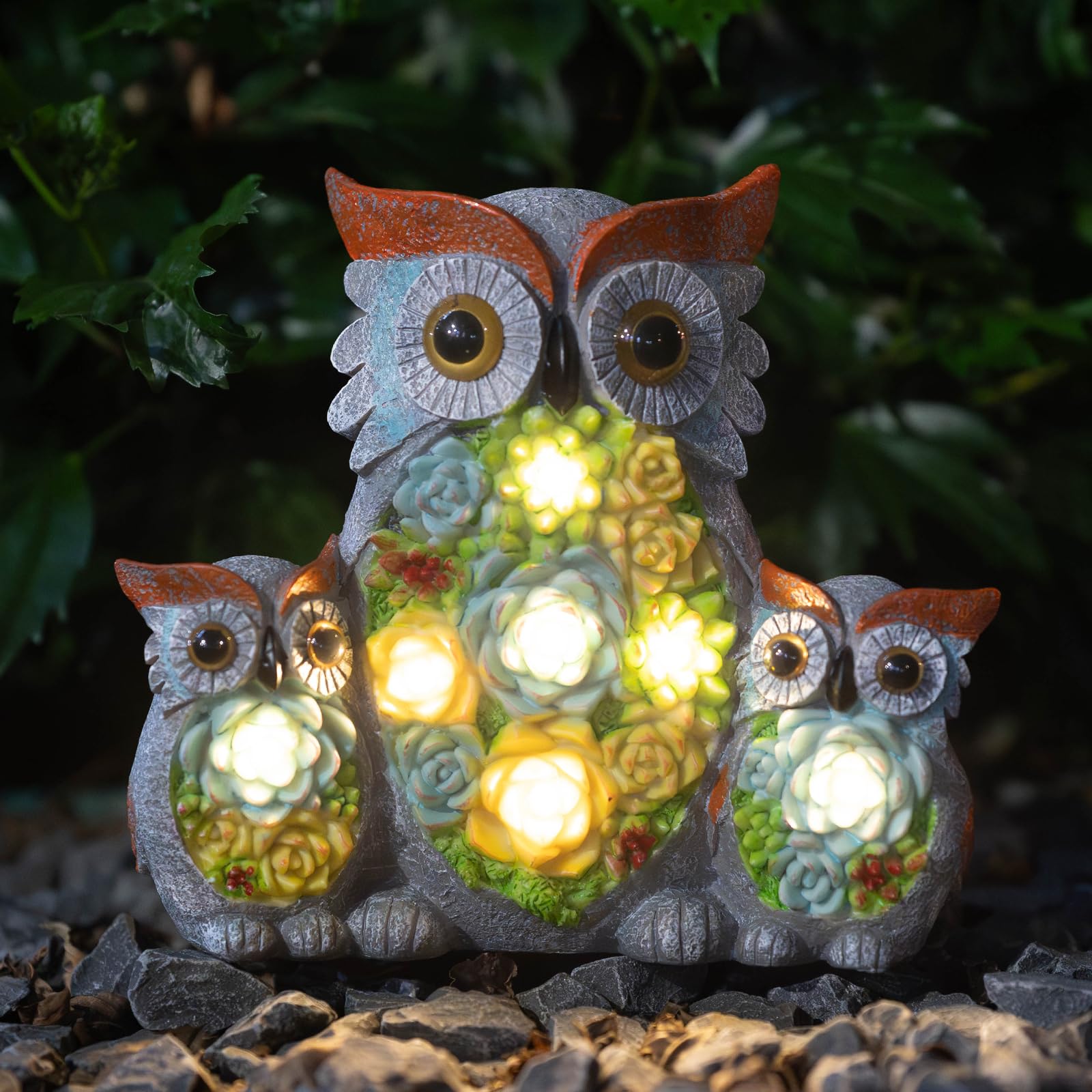 Solar Owl Garden Statue with LED Lights - Outdoor Decor for Porch, Patio, Yard & Lawn - Unique Gift for Friends & Family - Perfect for Garden Decor, Nighttime Ambiance & Succulent Plant Displays