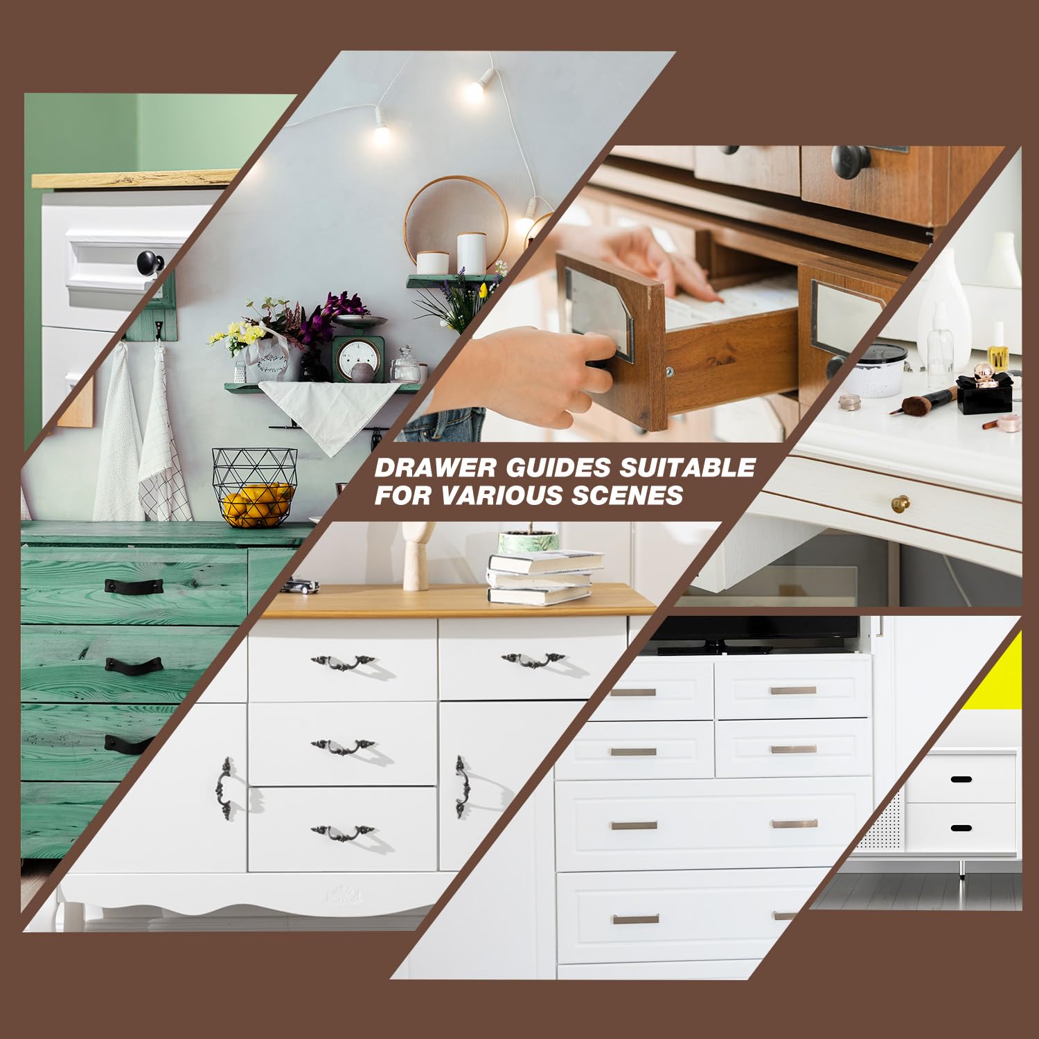 5 Pack Undermount Drawer Slides with Plastic Guides & Stopper - Heavy Duty Dresser Drawer Replacement Parts & Repair Kit for Smooth Gliding (Perfect for Bedroom Furniture, Kitchen Cabinets & Office Storage)