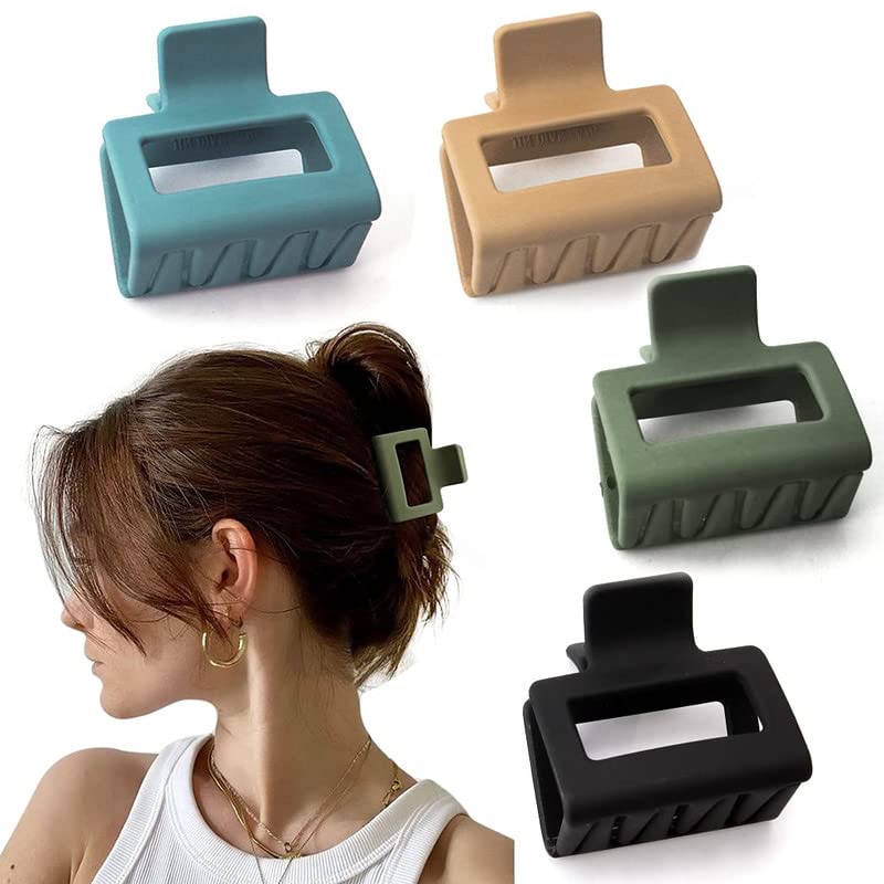 Shidara Matte Hair Claw Clips for Women - 4 Pack Square Hair Clips for Thick Hair, Non-Slip Grip - Perfect for Ponytails, Buns & Everyday Hairstyles