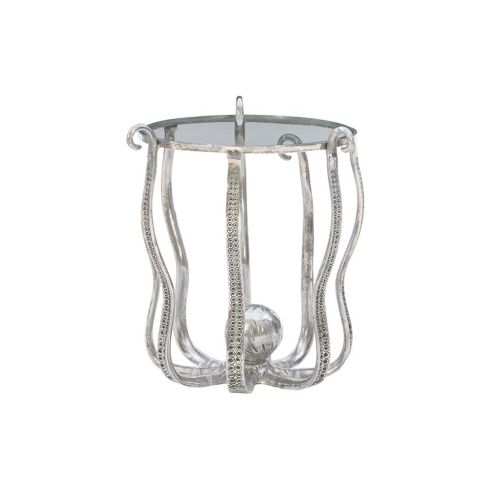 Linon Olivia Octopus Silver Aluminum and Glass Side Table - Perfect for Living Room, Bedroom, or Office Decor