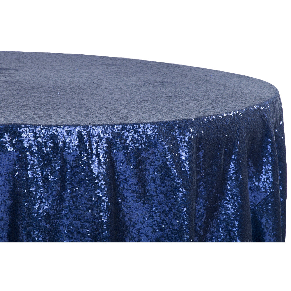 Glitz Sequins 132 Round Tablecloth - Navy Blue Party Decor for Weddings, Birthdays & Special Events