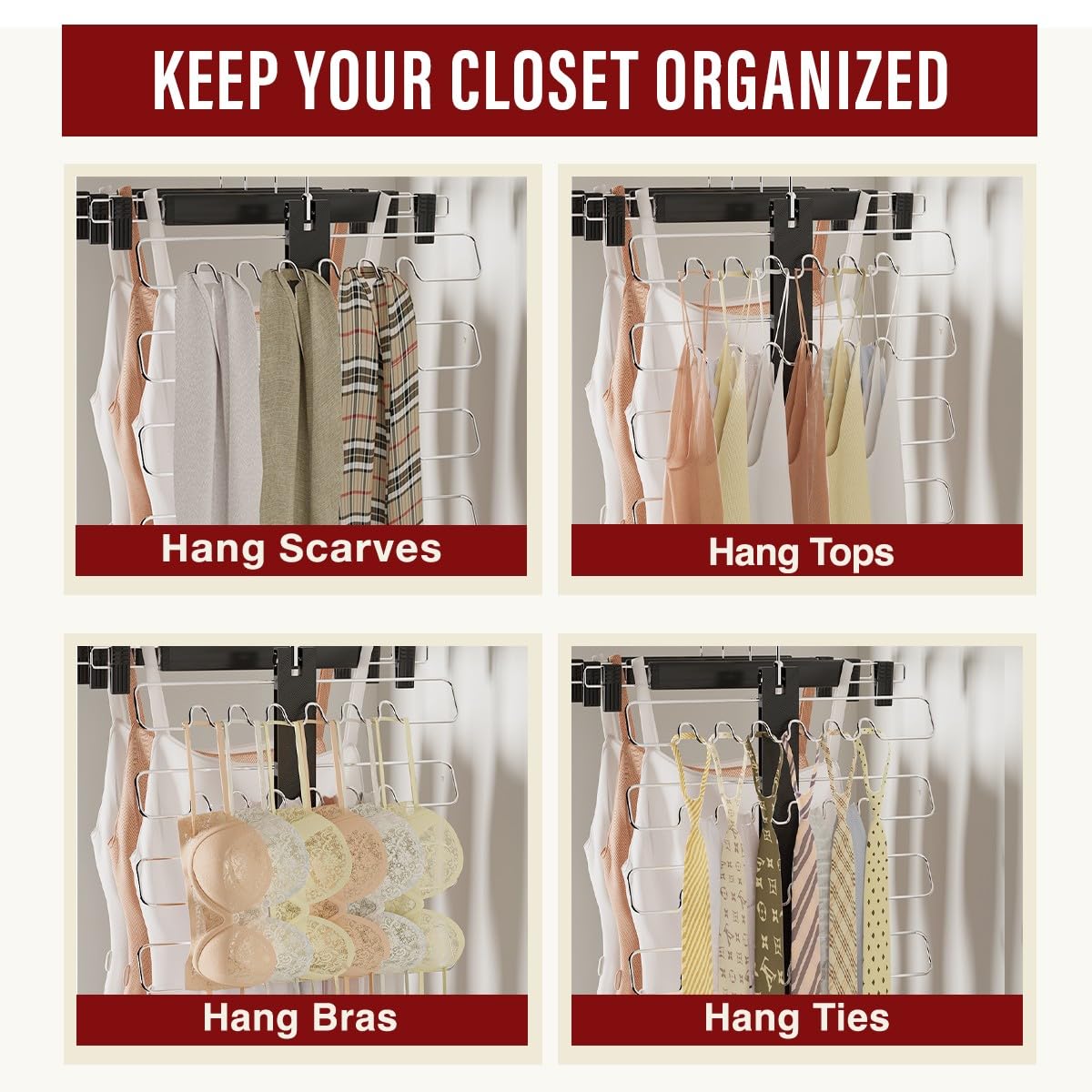 2 Pack Non-Slip Bra Hangers - Space Saving Tank Top & Swimwear Organizer for Closet - Perfect for Sports Bras, Camisoles, Strappy Dresses & Ties Storage (Ideal for Gym Locker, Travel & Home Organization)