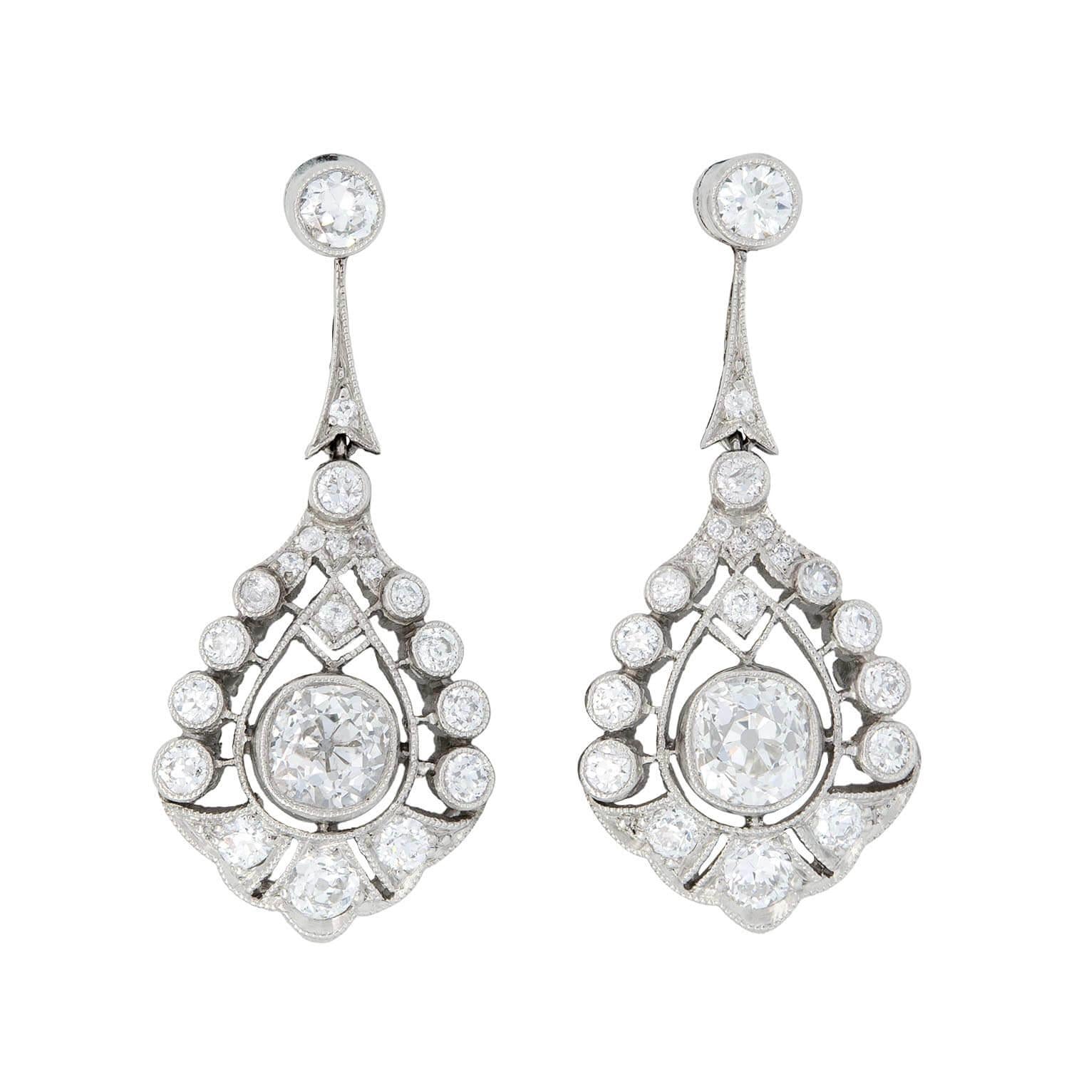Art Deco Platinum Diamond Teardrop Dangle Earrings for Women - Vintage Style Drop Earrings with Sparkling Diamonds - Perfect for Weddings, Parties & Special Occasions