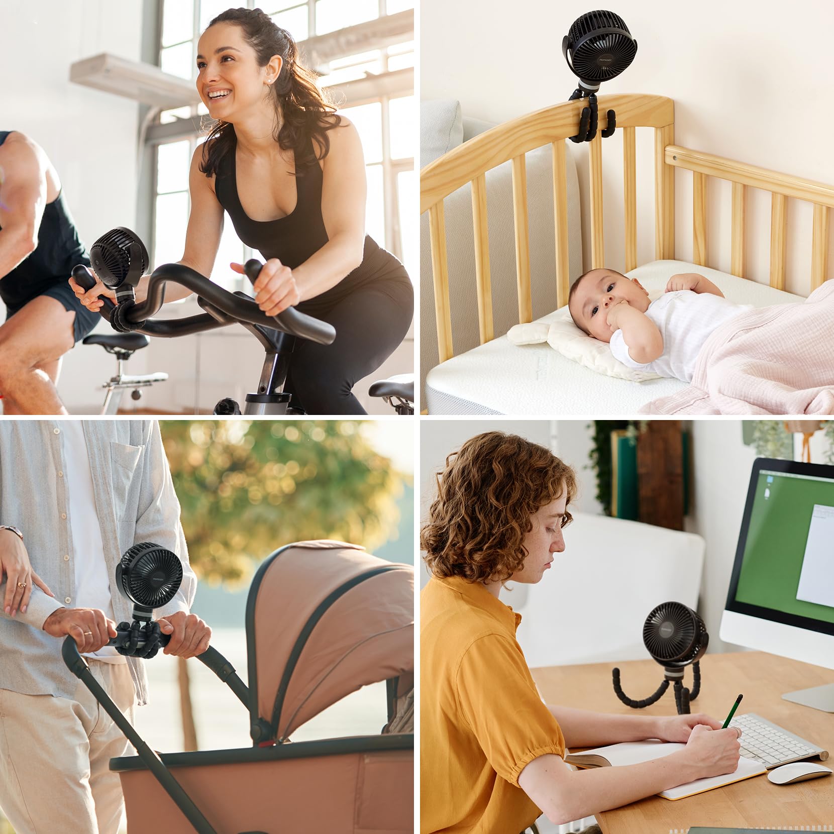 Momcozy Portable Stroller Fan with 27H Battery Life - 4 Speed 360° Rotating, USB Rechargeable, LED Night Light - Perfect for Baby Strollers, Car Seats & Travel Cooling