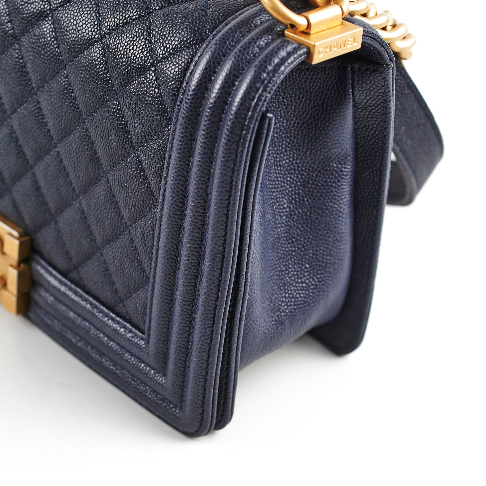 Chanel Caviar Leather Old Medium Boy Bag in Navy Blue - 25 Series | Luxury Handbag for Women, Perfect for Evening Events & Daily Use