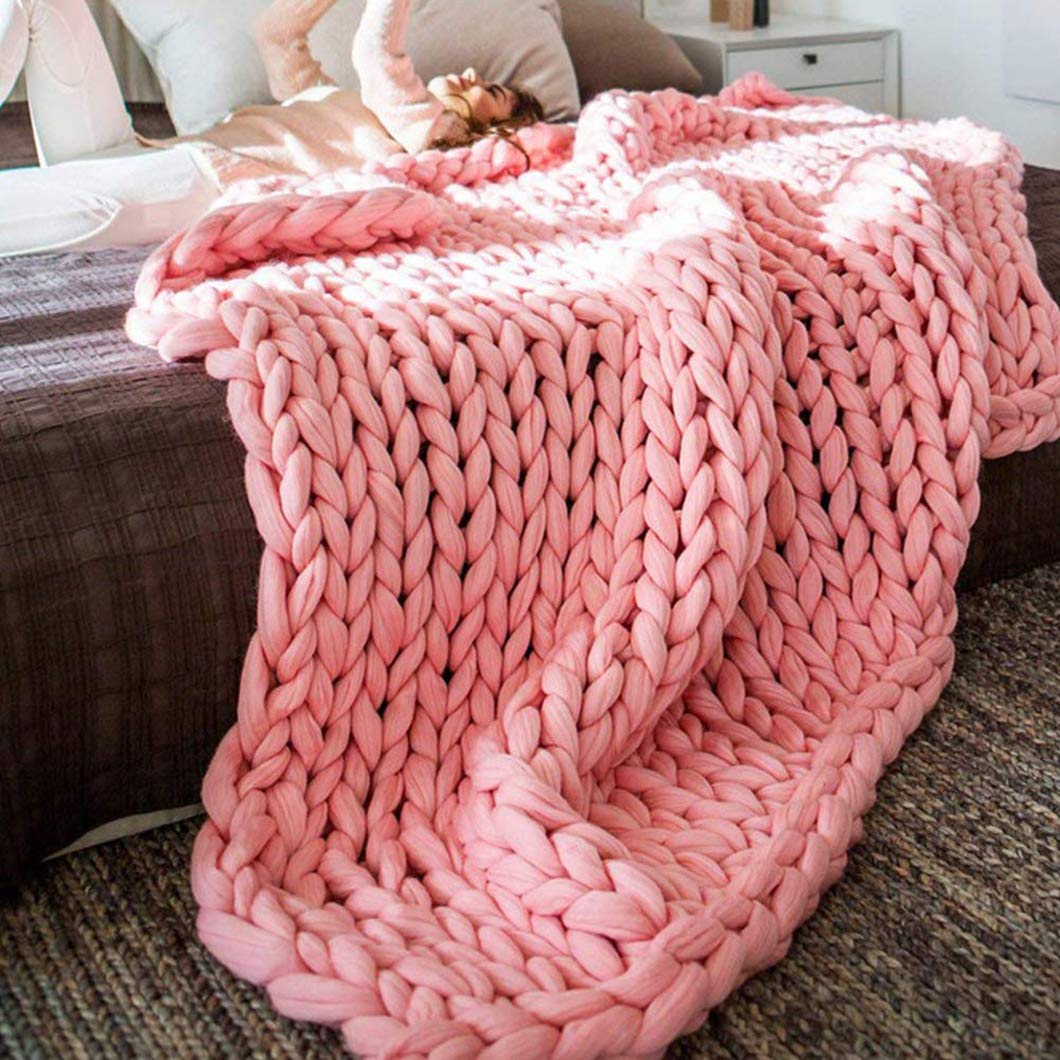 Chunky Knit Blanket - Handmade Boho Throw Blanket for Bedroom, Super Soft Giant Yarn Wool Blanket - Perfect for Cozy Nights, Sofa Lounging & Boho Home Decor