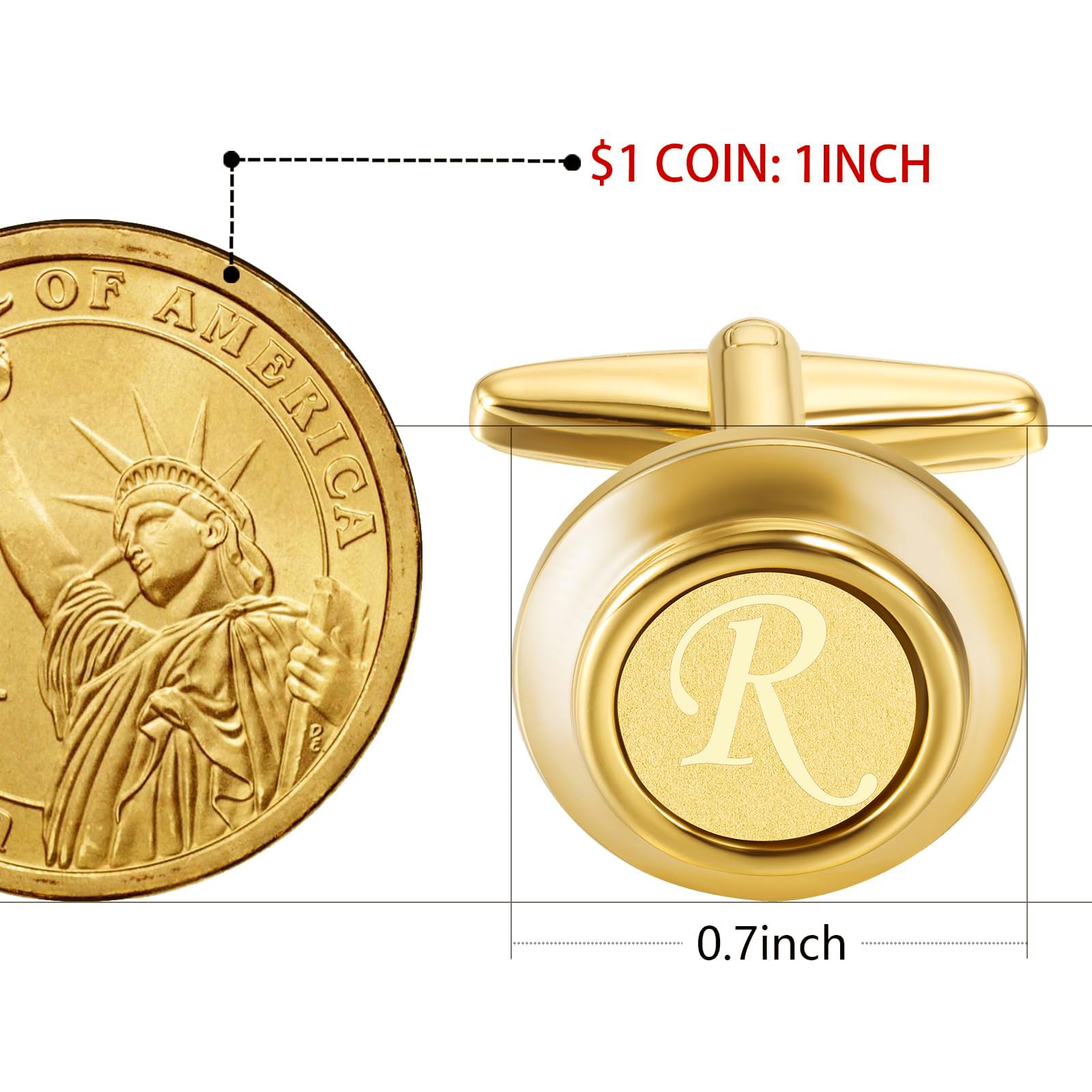 HAWSON 2 Inch Gold Engraved A-Z Letter Cufflinks & Tie Clip Set for Men - Formal Business Attire, Wedding Gifts, Office Wear & Special Occasions
