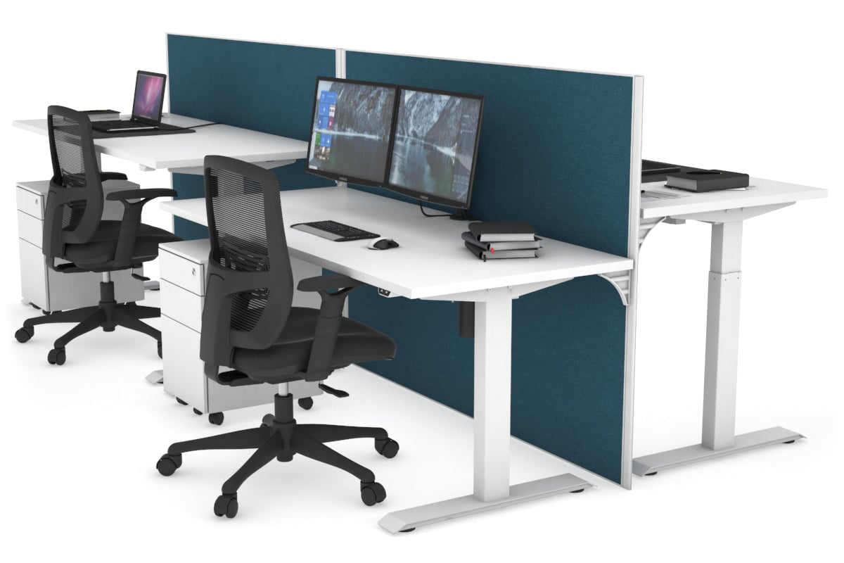Just Right Height Adjustable 4-Person Workbench [1400L x 700W] - Heavy Duty Industrial Workstation for Factory, Warehouse & Workshop Use