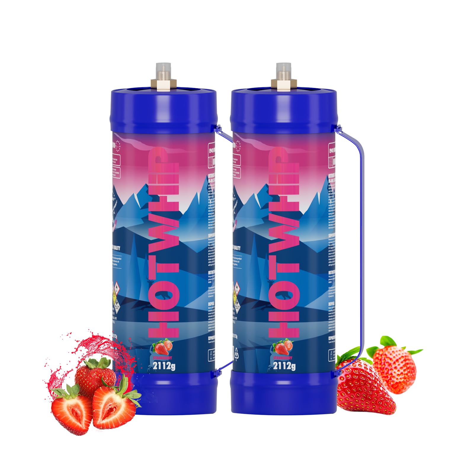 Premium Whipped Cream Charger 2x3.3L (2112G) - 99.99% Purity Nitrous Oxide Canisters for Whip Cream Dispenser - 2 Cylinders Strawberry Flavor - Perfect for Baking, Desserts & Coffee Toppings
