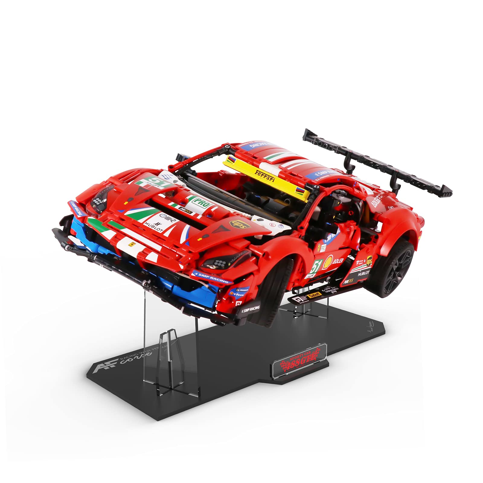 Acrylic Display Stand for Lego 42125 Technic Ferrari 488 GTE AF Corse #51 Building Blocks - Clear Transparent Vertical Holder - Durable Stable Bracket for Model Car Showcase (Stand Only, No Bricks Included) - Perfect for Home Office Decor, Collector's Display & Gift Presentation