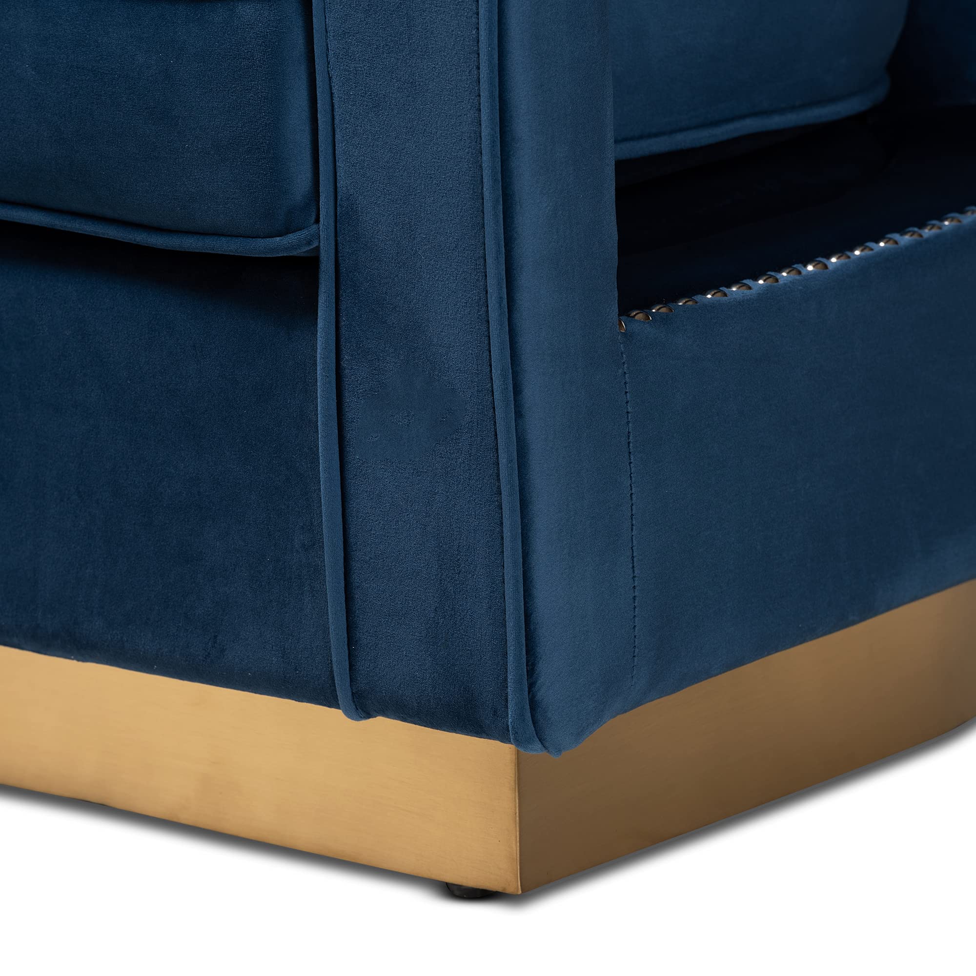 Baxton Studio Neville Modern Luxe Velvet Upholstered Armchair with Gold Metal Frame - Navy Blue Velvet Fabric Accent Chair for Living Room, Bedroom, or Office Decor