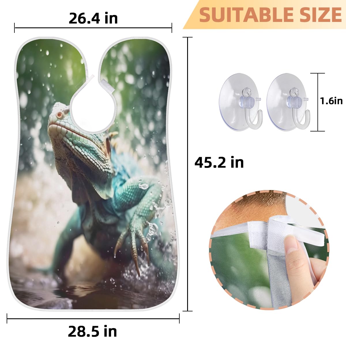 Lizard Print Beard Bib for Men - Waterproof Shaving Apron for Beard Trimming & Hair Dyeing - Artist & Barber Accessories with Sink Catcher - Perfect Gift for Grooming & Makeup Professionals (Great for Home Salon & Barber Shops)