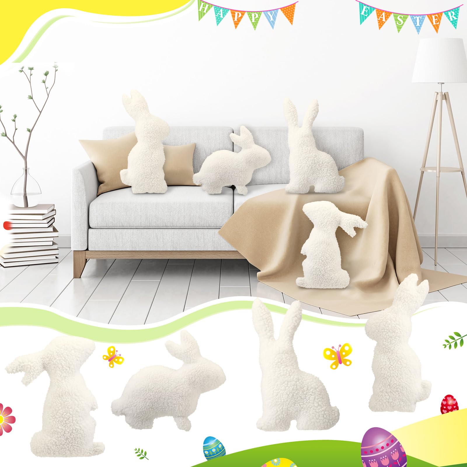 Huwena 4 Pack Easter Bunny Pillows - Soft Plush White Rabbit Shaped Throw Pillows for Couch, Bed, Sofa Decor - Cozy Home Decoration for Easter Party, Living Room, Nursery & Outdoor Use
