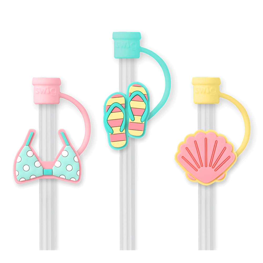 Errbody At The Beach Straw Topper Set - Fun Silicone Drink Toppers for Pool Parties, Summer BBQs & Beach Vacations