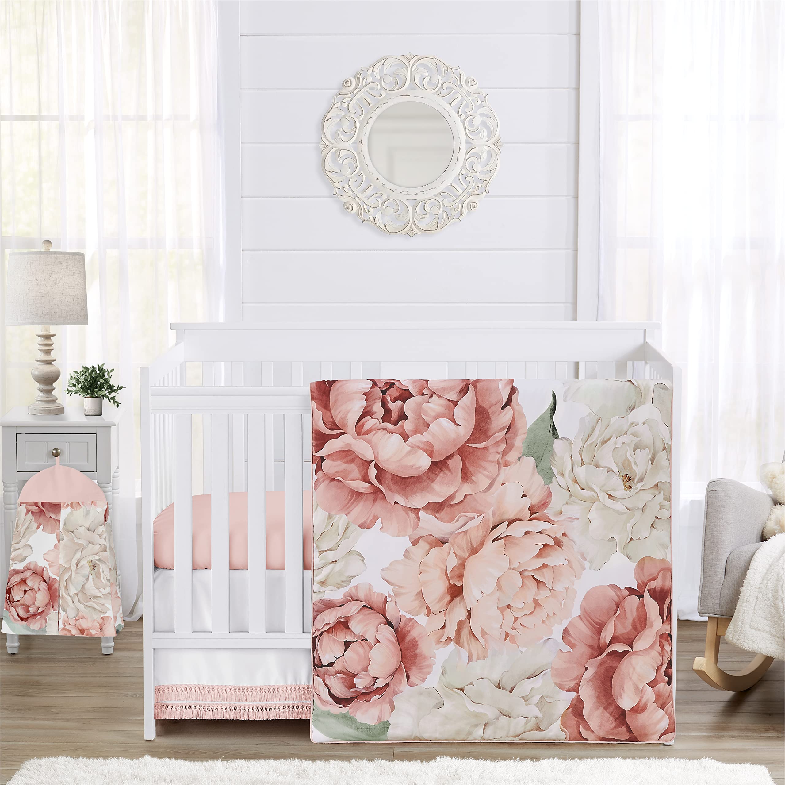 Sweet Jojo Designs 4-Piece Baby Crib Bedding Set - Pink Boho Floral for Girls Nursery, Includes Blanket, Fitted Sheet, Skirt & Diaper Stacker | Watercolor Bohemian Wildflower Vintage Elegant | Perfect for Newborns, Baby Showers & Nursery Decor