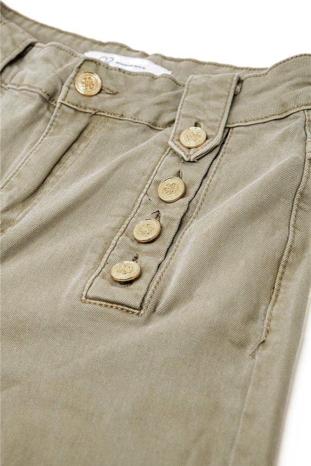 Women's High Waist Straight Leg Jeans with Gold Side Buttons in Beige - Perfect for Casual Outings, Office Wear & Date Nights