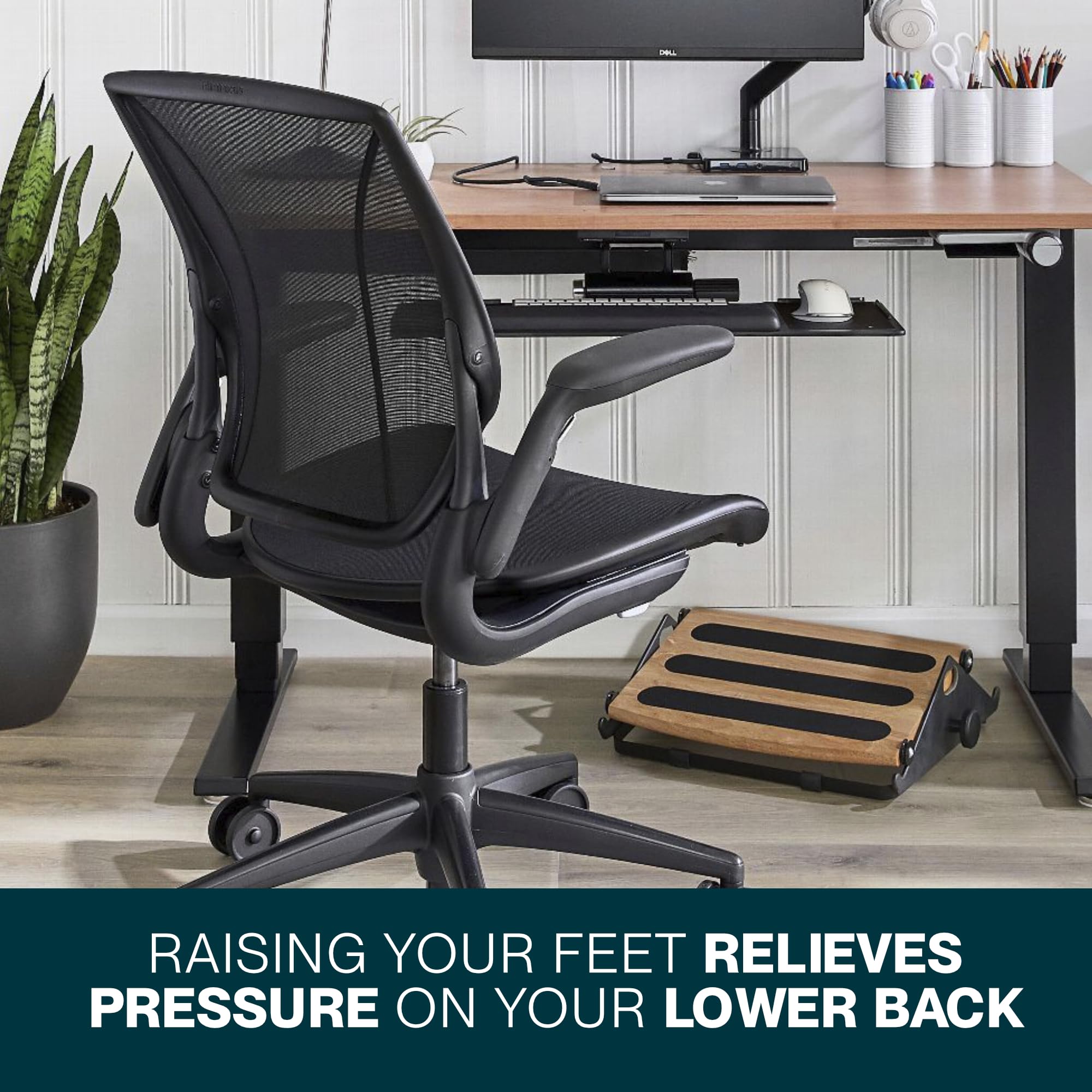 Humanscale FM 300 Ergonomic Footrest - Adjustable Height Foot Rest for Office & Home - Natural Finish - Relieves Leg Fatigue & Improves Posture - Perfect for Desk Work, Gaming & Standing Desks